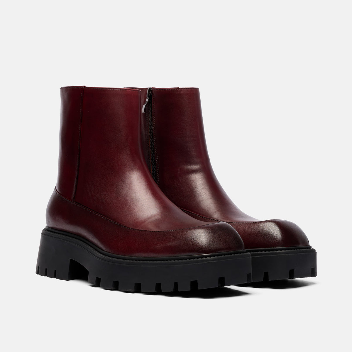 Commander Dark Cherry Leather Square Toe Side Zip Boots