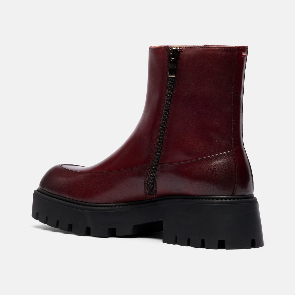 Commander Dark Cherry Leather Square Toe Side Zip Boots