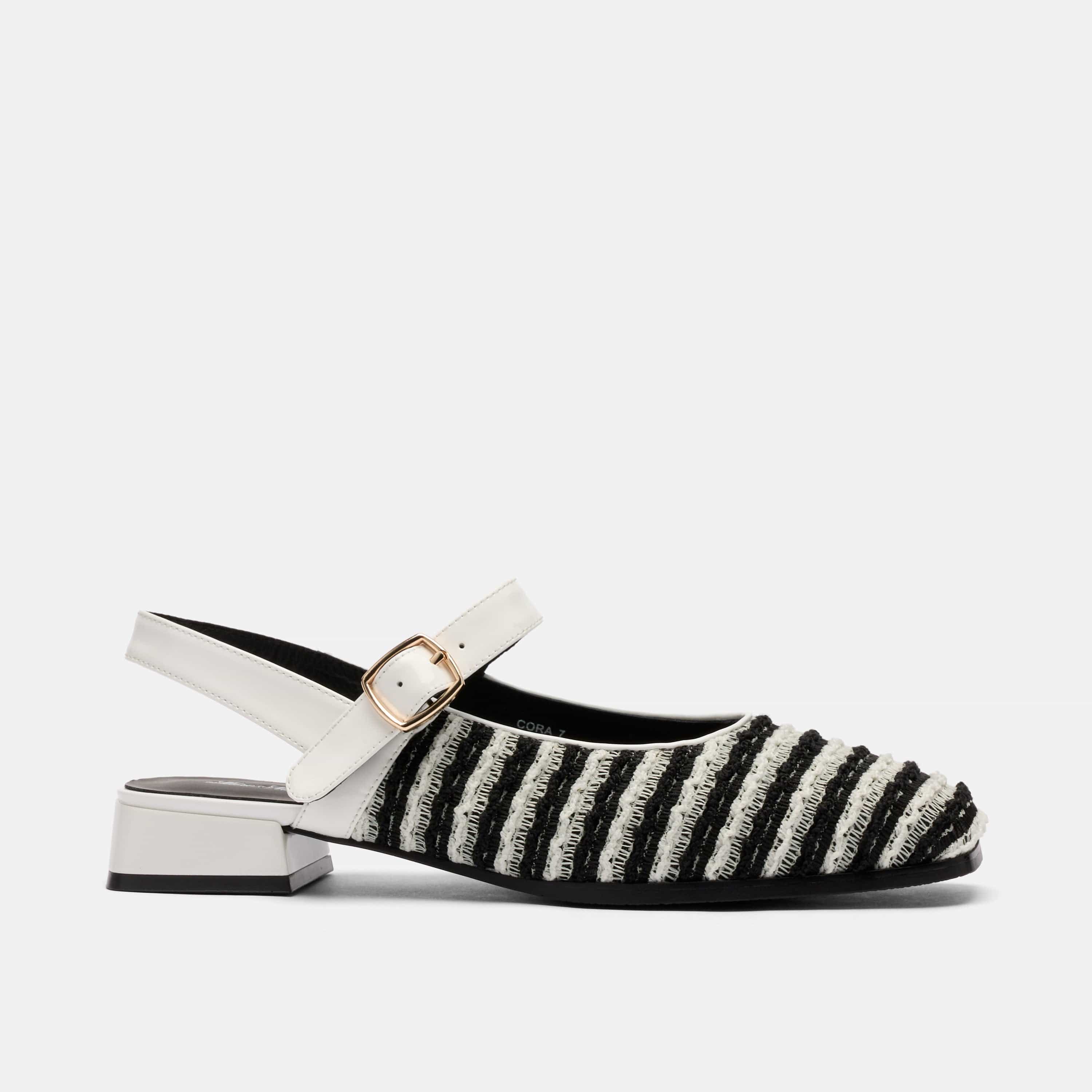 Cora White/Black Leather Mary Jane Lug Slingbacks