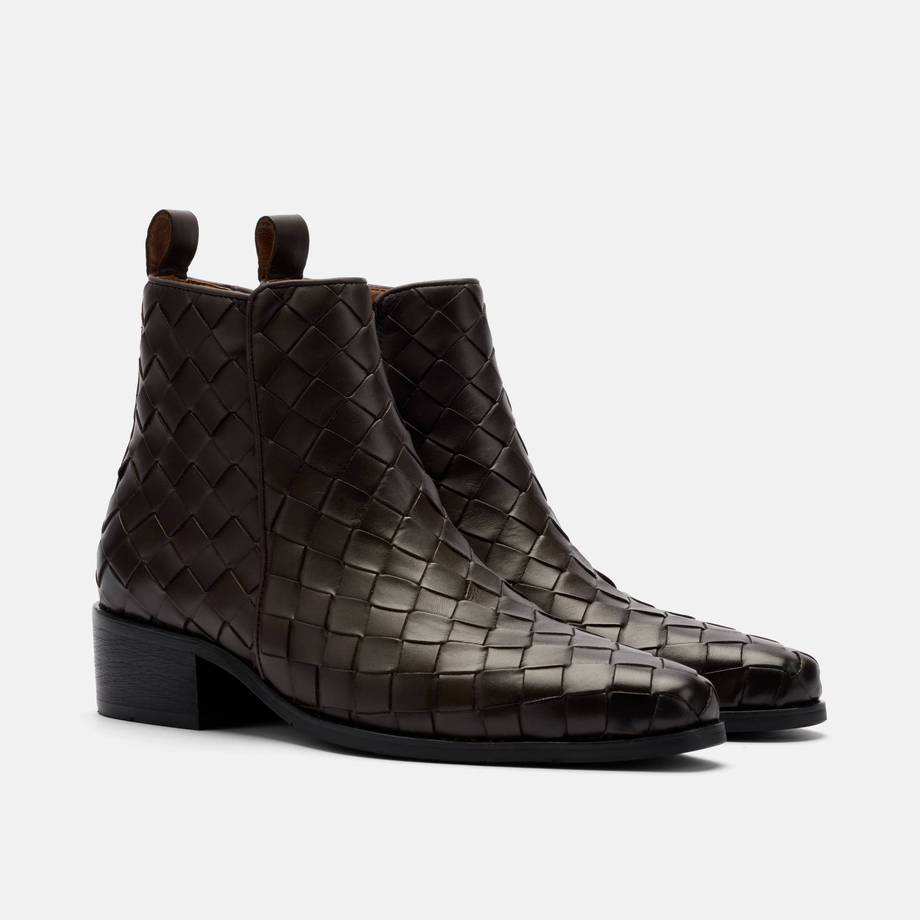 Dante Brown Woven Leather Chelsea Boots