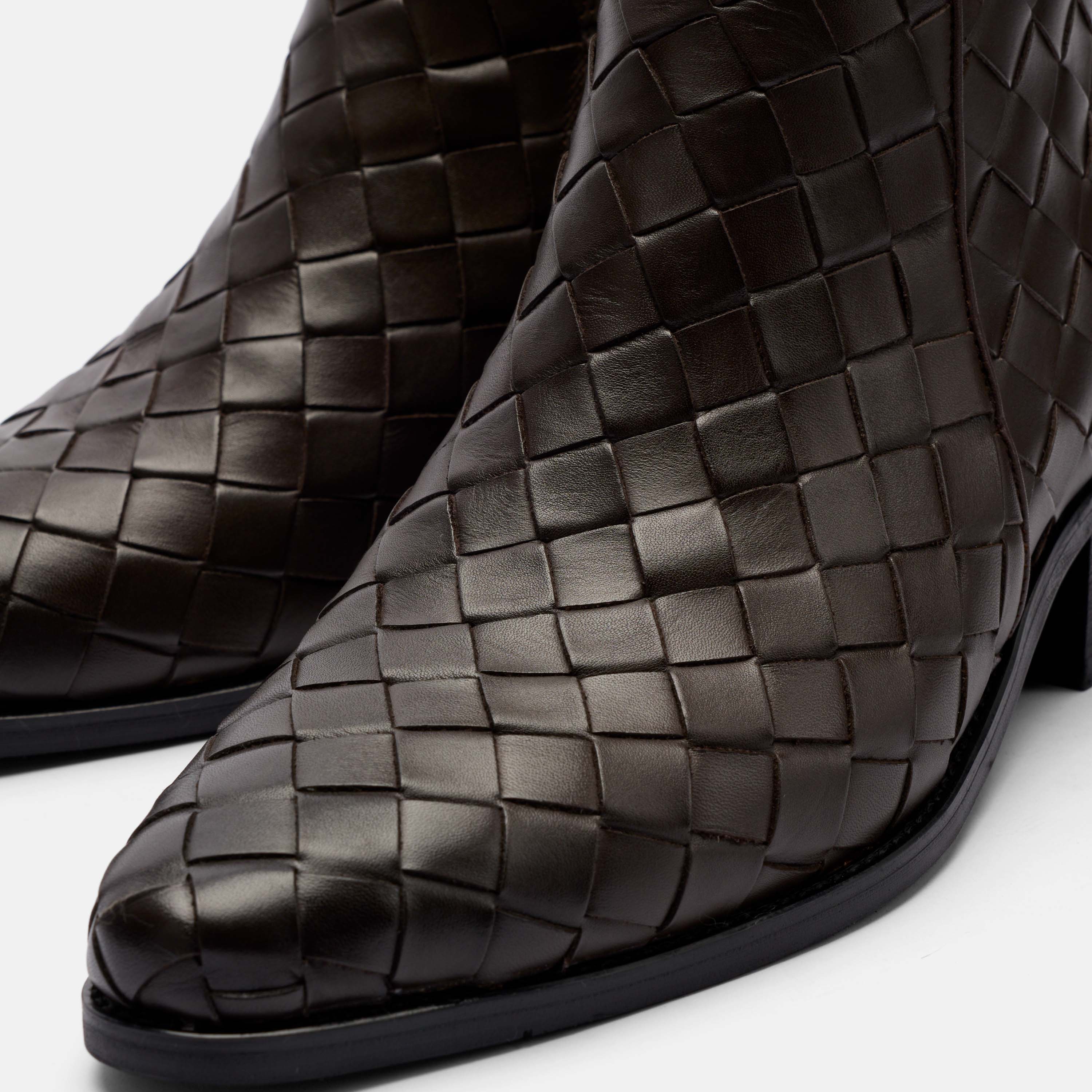 Dante Brown Woven Leather Chelsea Boots