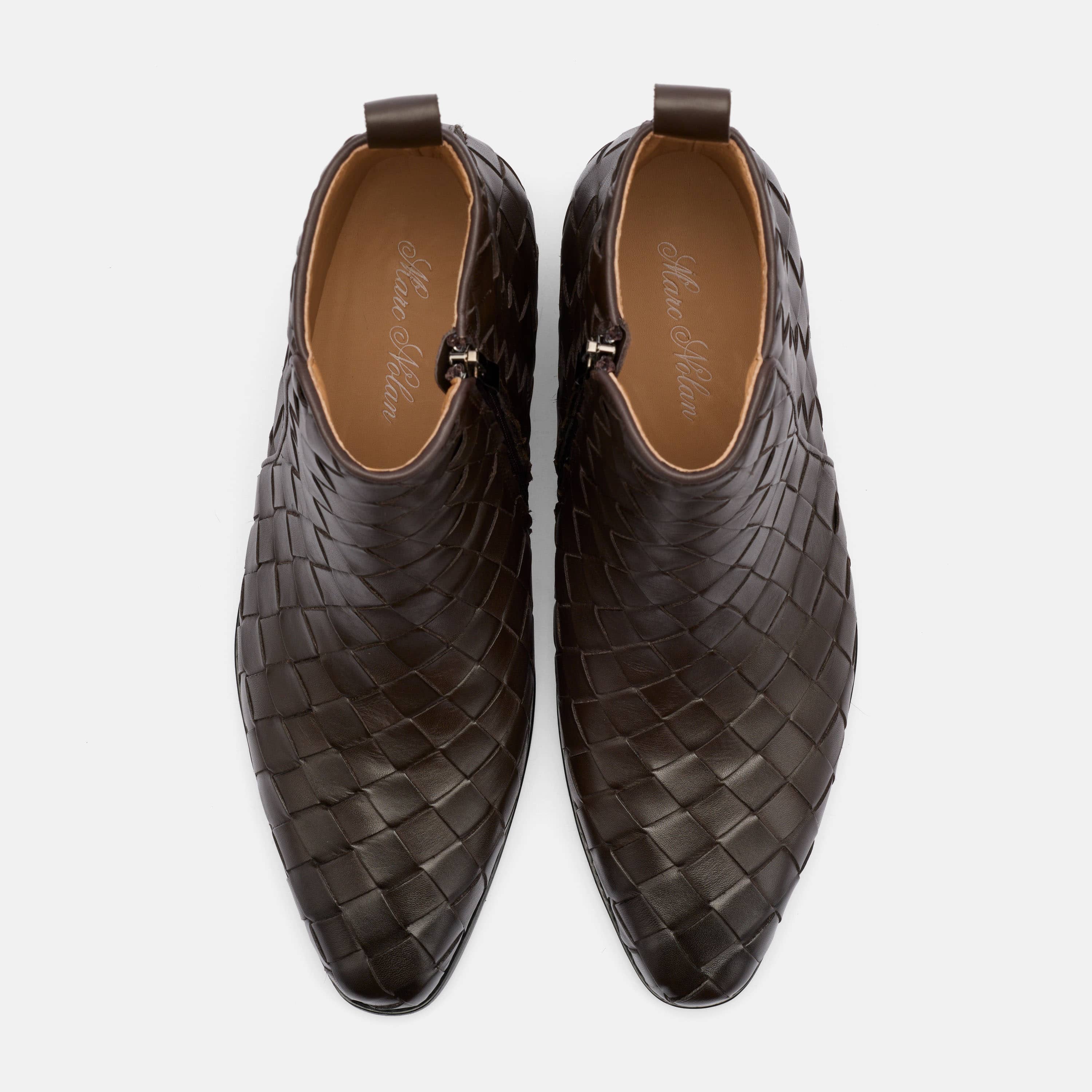 Dante Brown Woven Leather Chelsea Boots