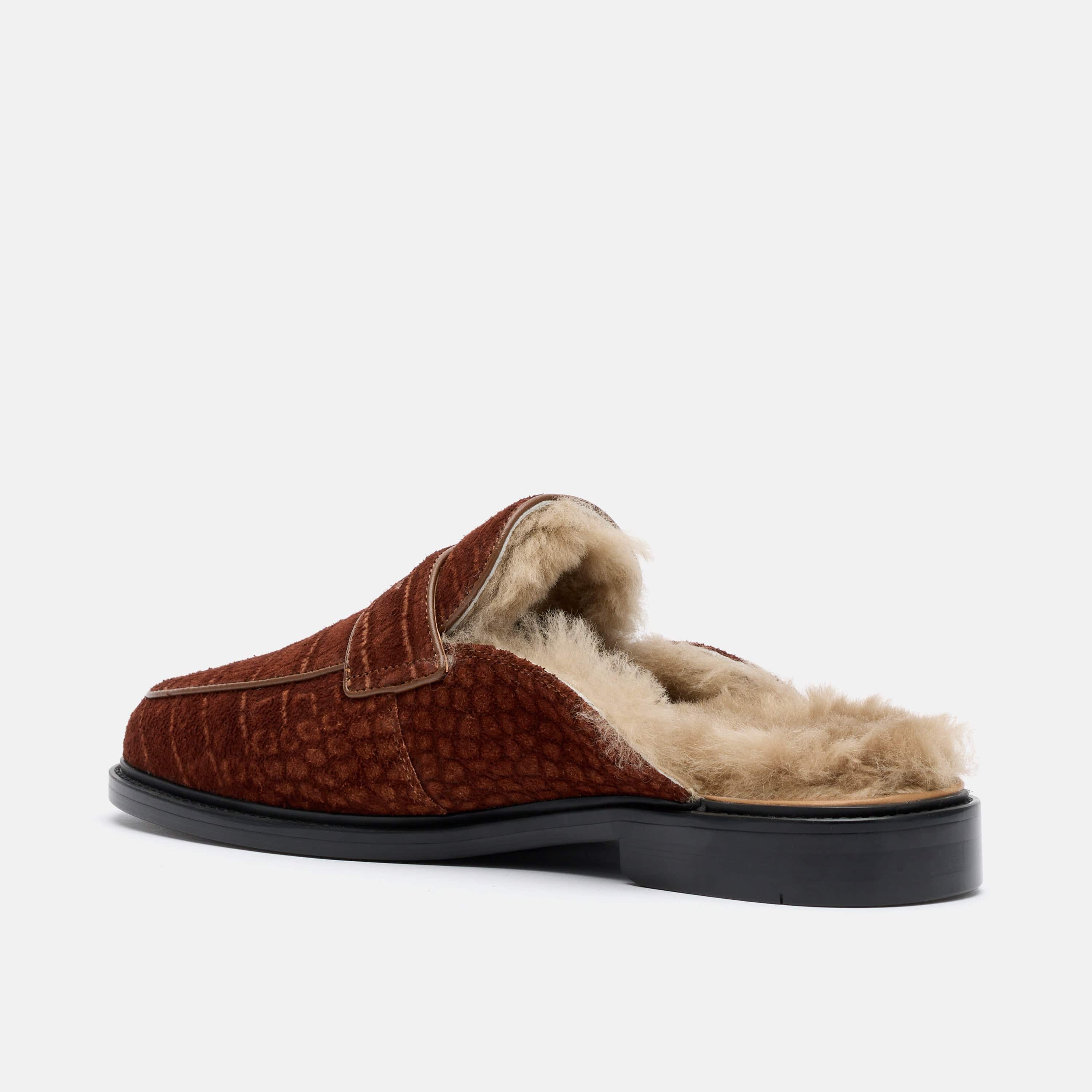 Del Mar Brown Croc Suede Loafer Mules
