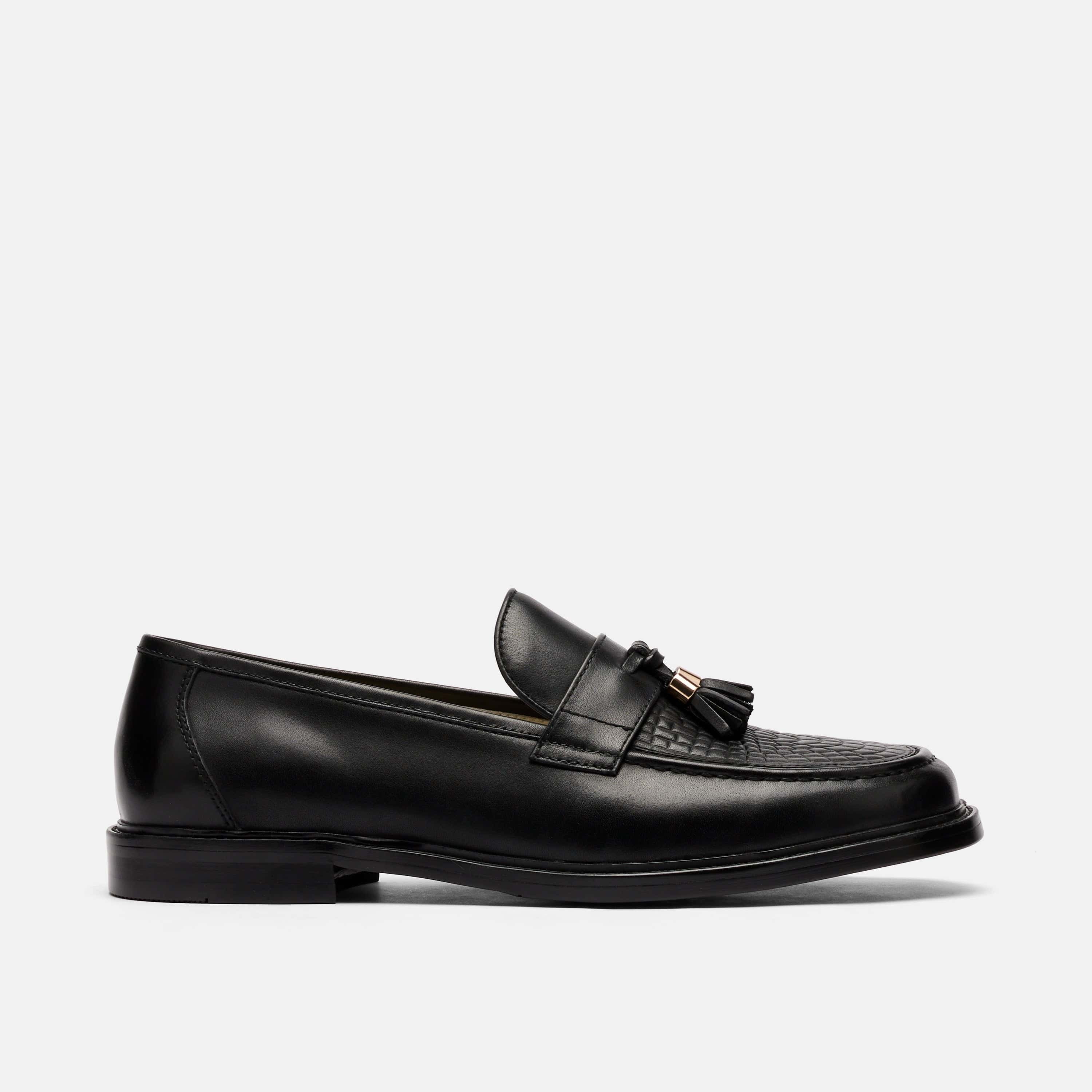 Denzel Black Calf Leather Tassel Loafers