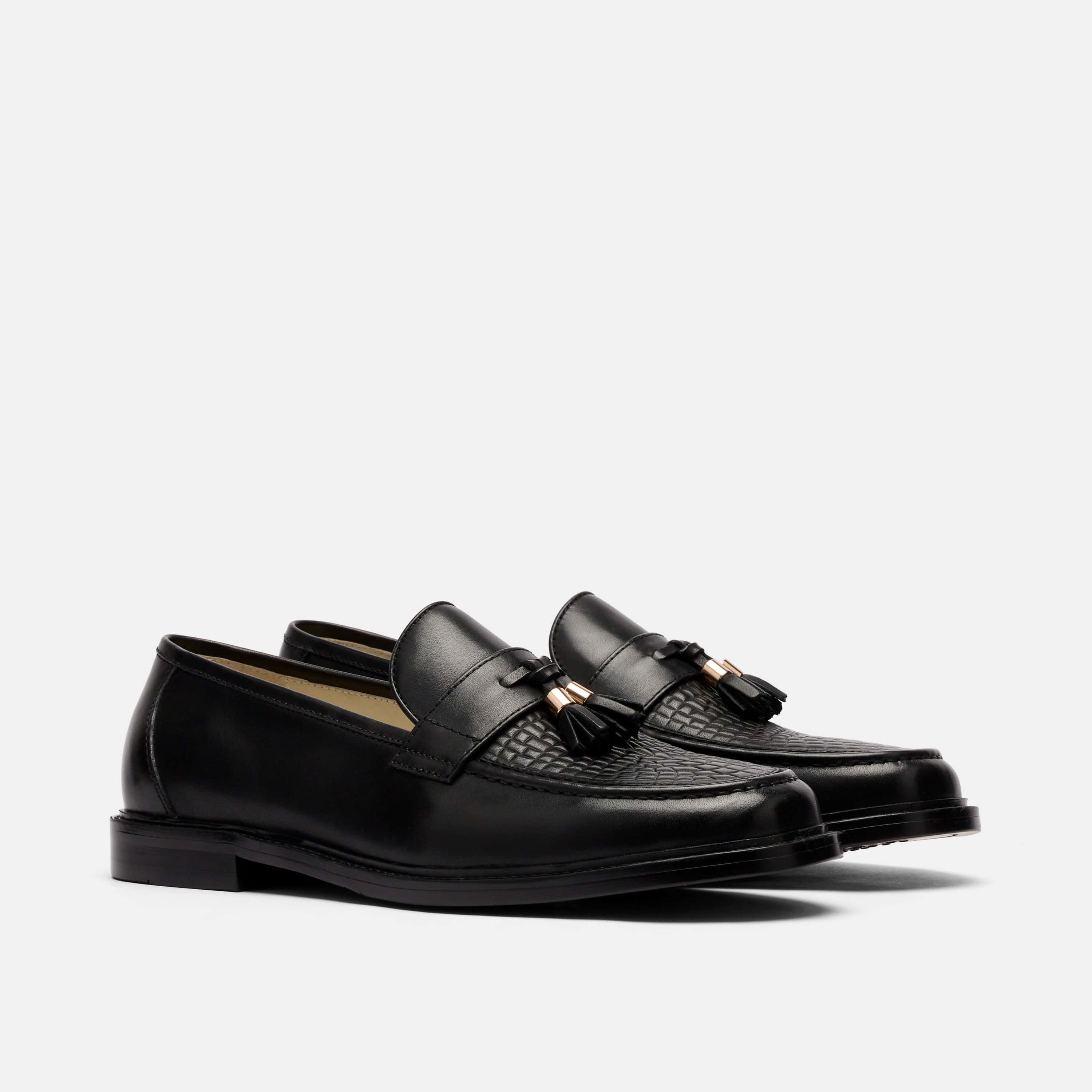 Denzel Black Calf Leather Tassel Loafers