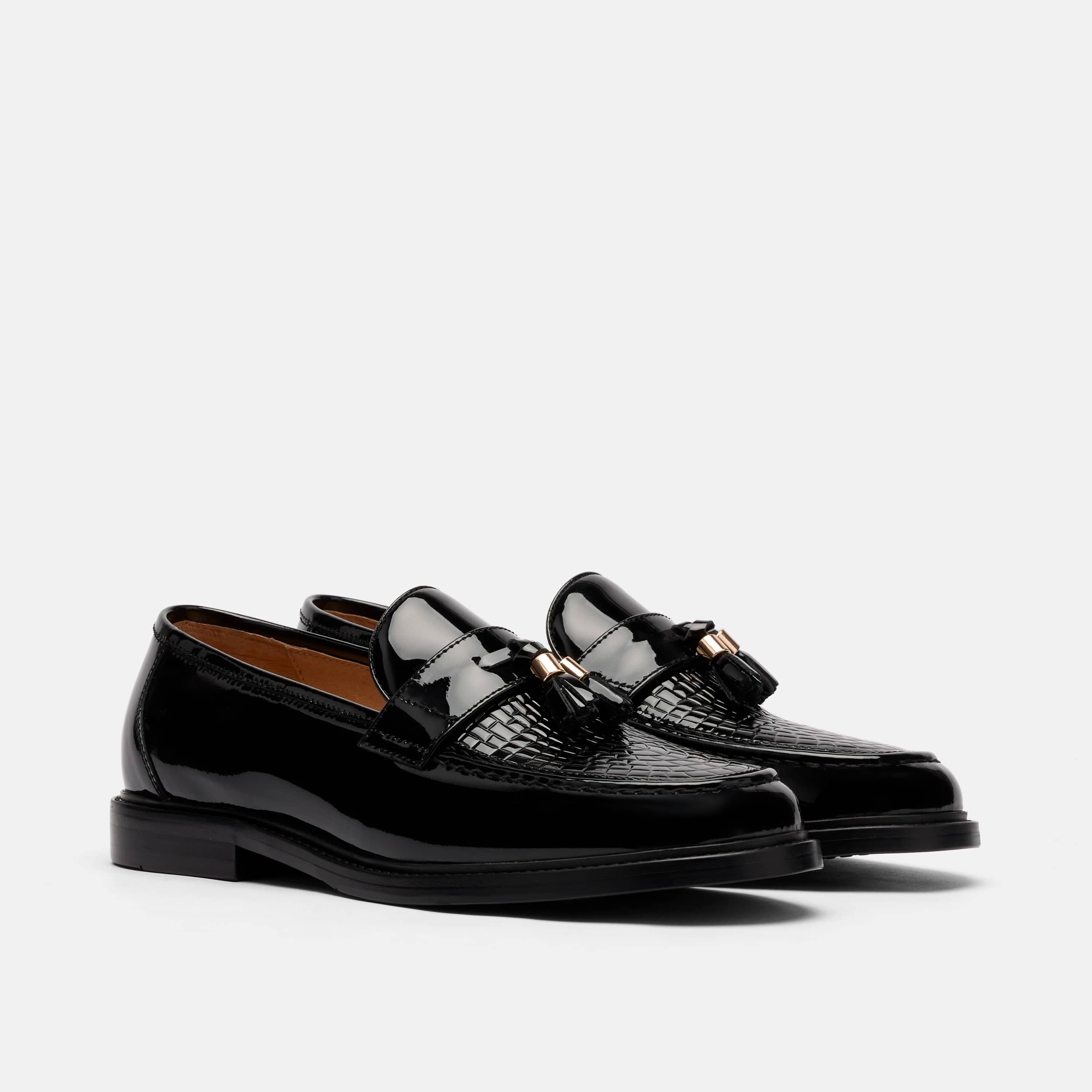 Denzel Black Patent Leather Tassel Loafers