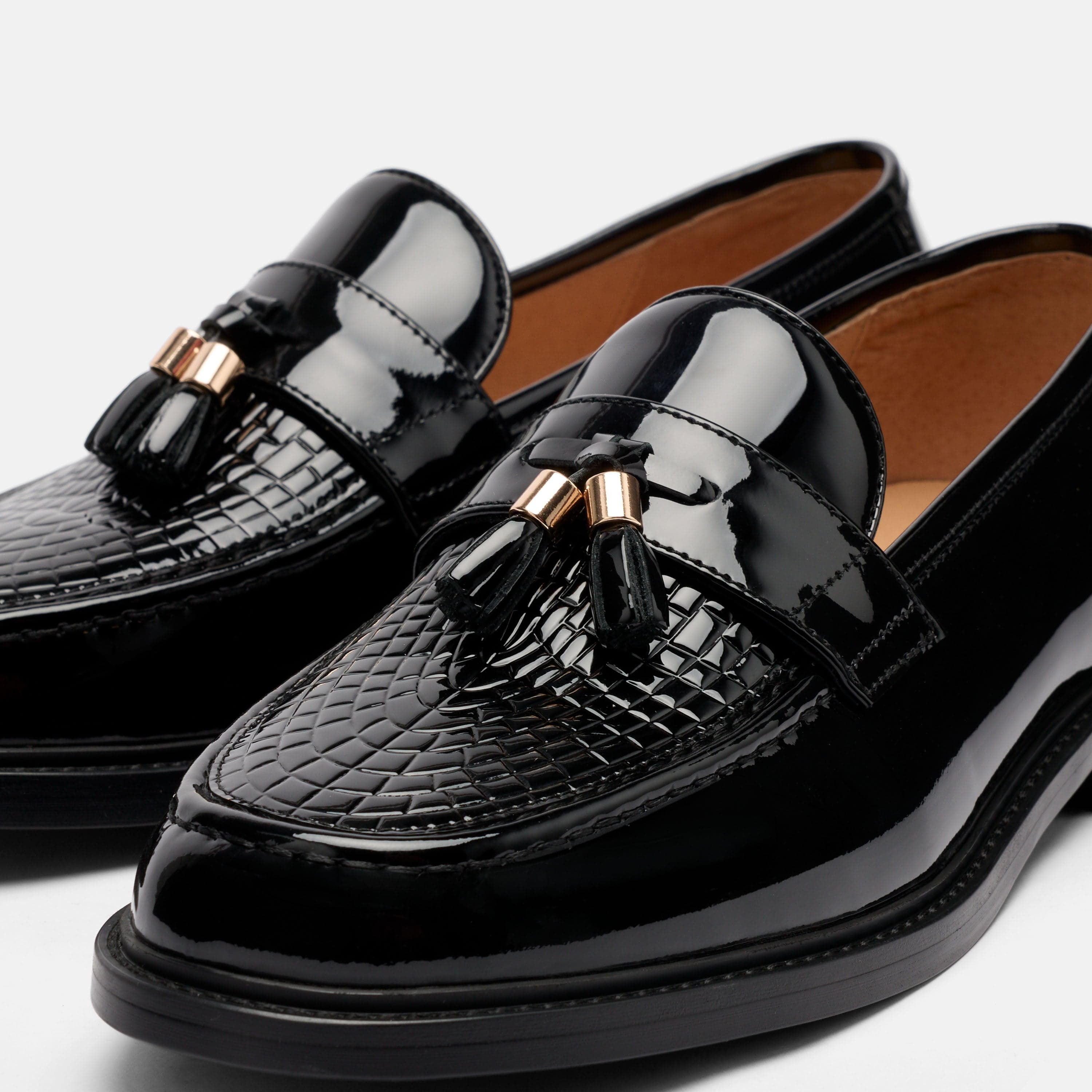Denzel Black Patent Leather Tassel Loafers