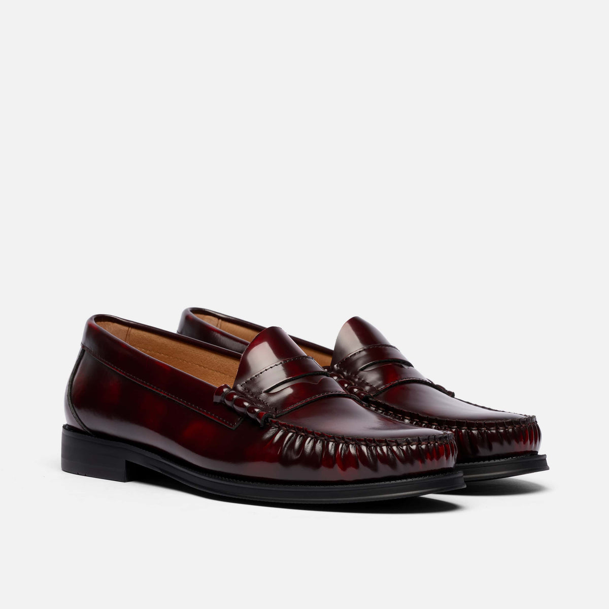 Dez Burgundy Patent Leather Moc Toe Penny Loafers