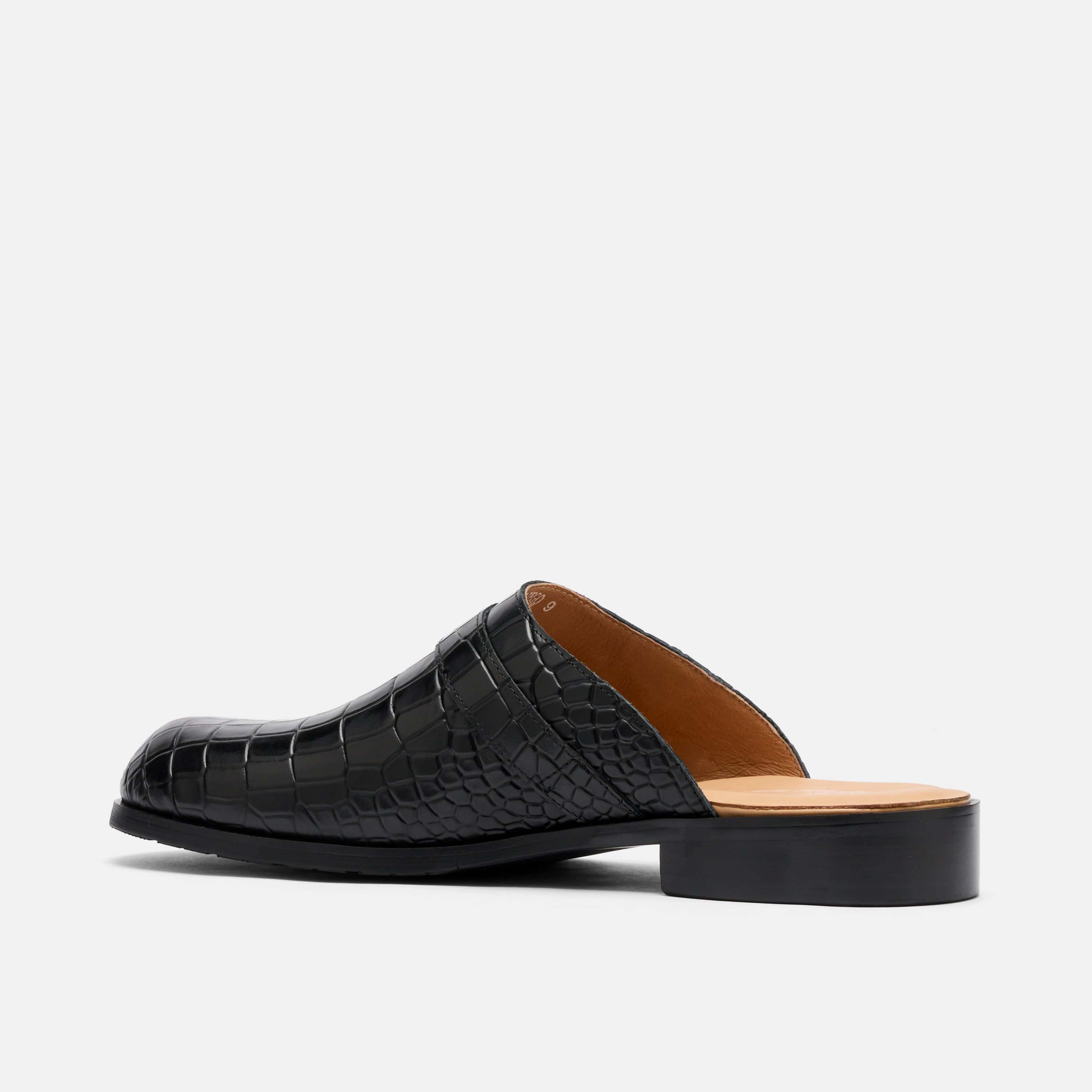 Diego Black Croc Leather Strap Mules