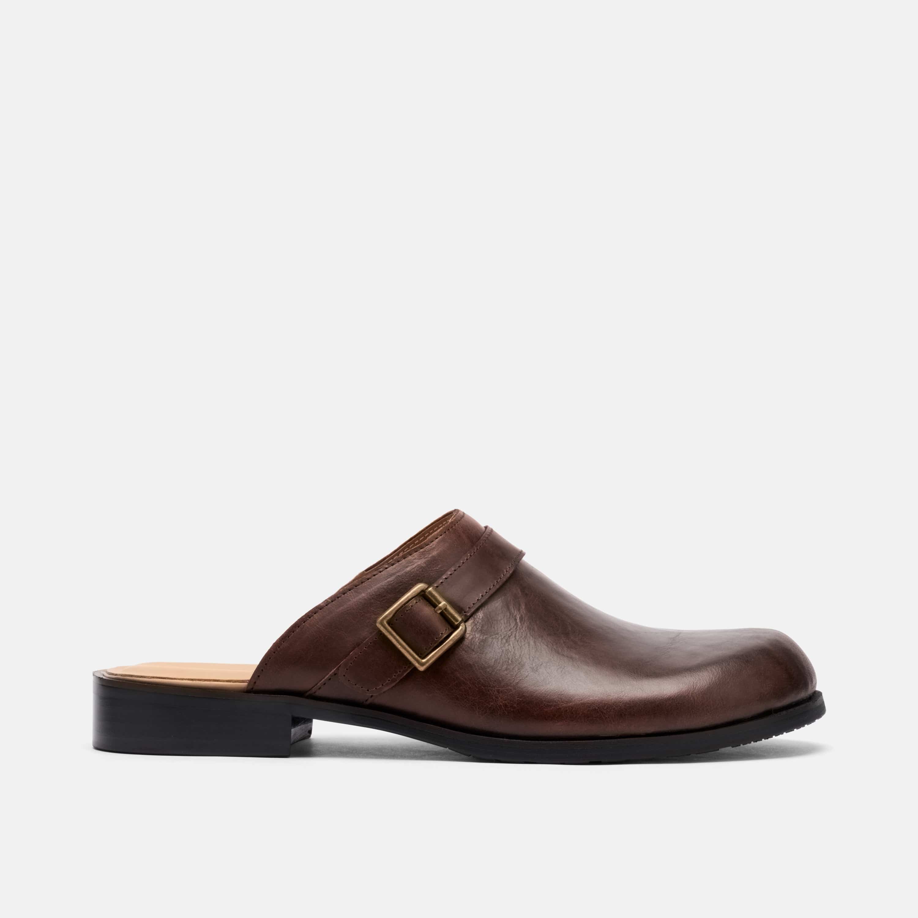 Diego Brown Distressed Leather Strap Mules