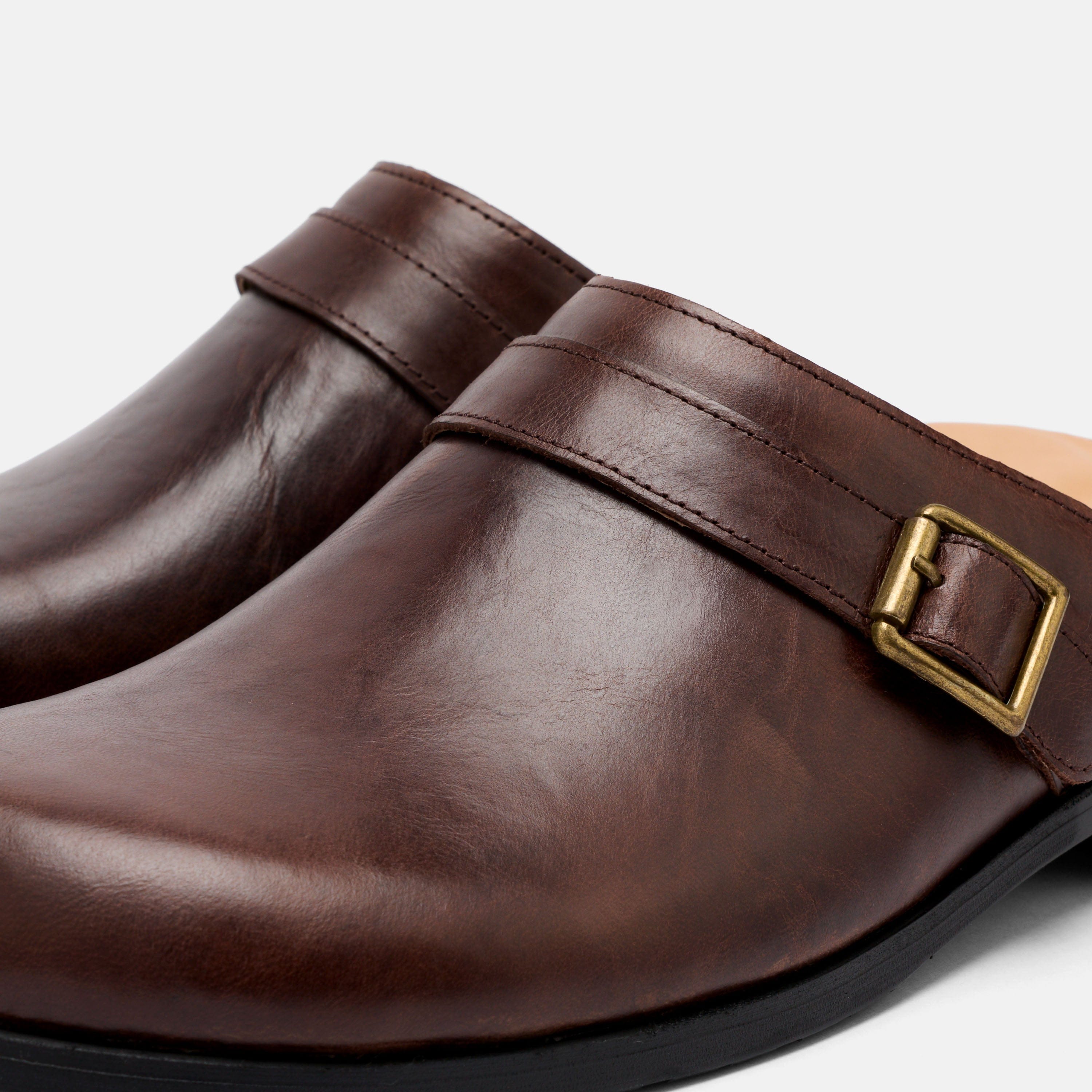 Diego Brown Distressed Leather Strap Mules