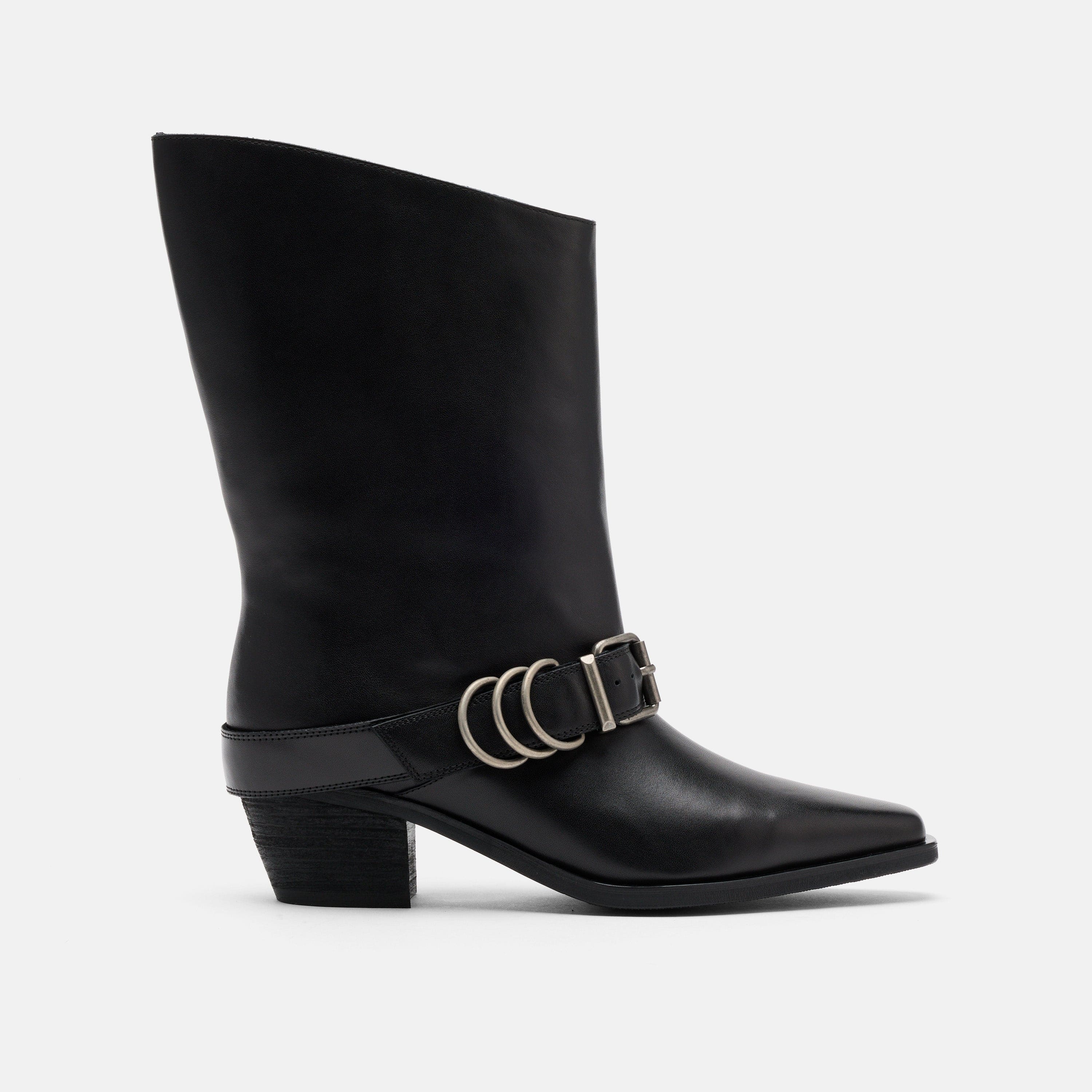 Donna Black Leather Moto Ankle Boots