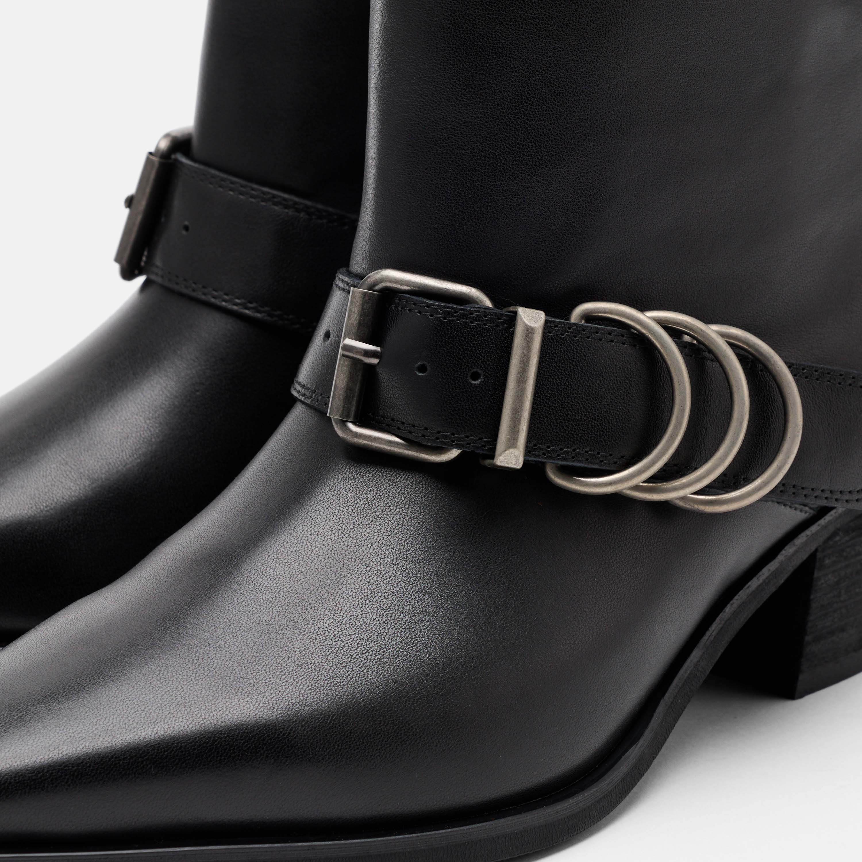 Donna Black Leather Moto Ankle Boots