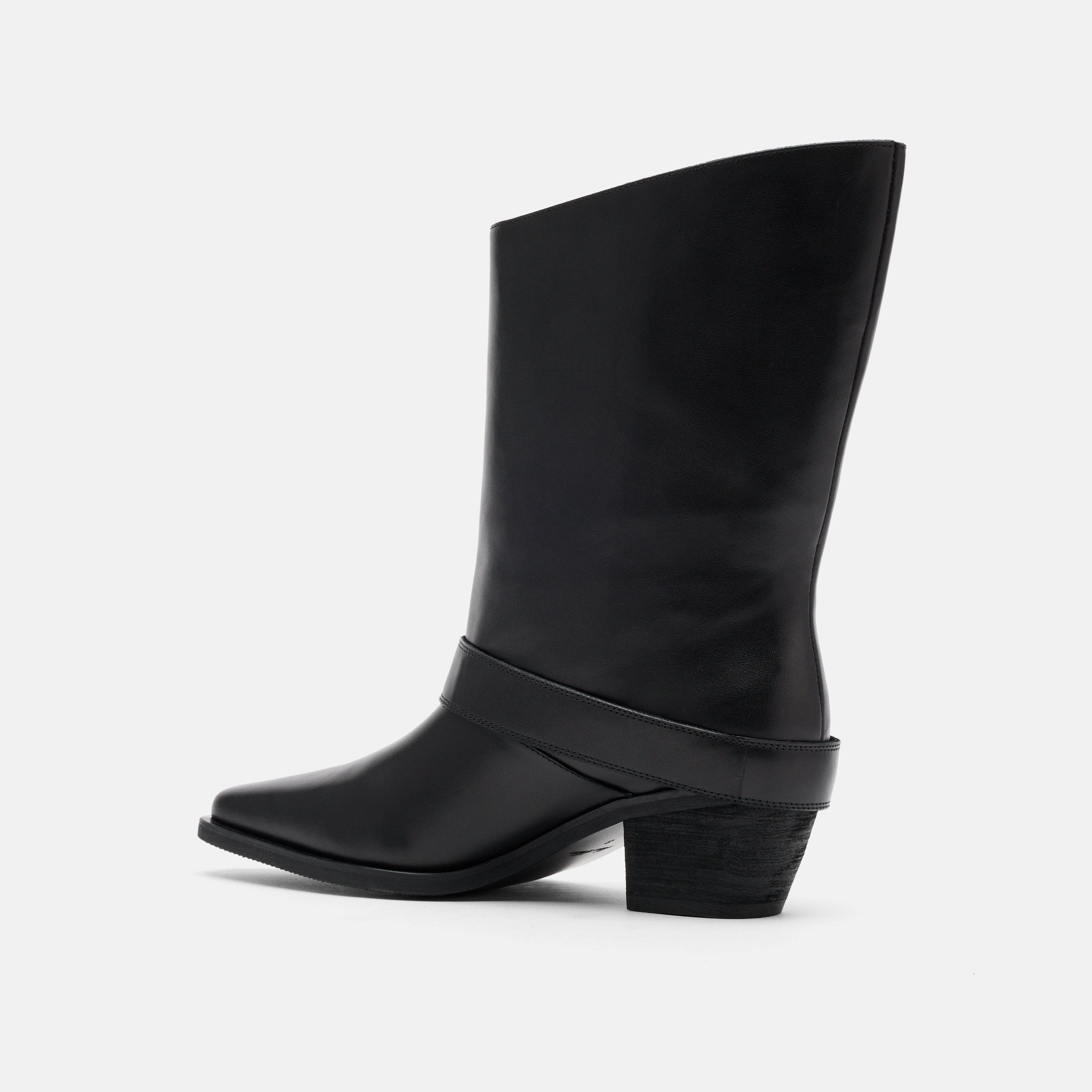 Donna Black Leather Moto Ankle Boots