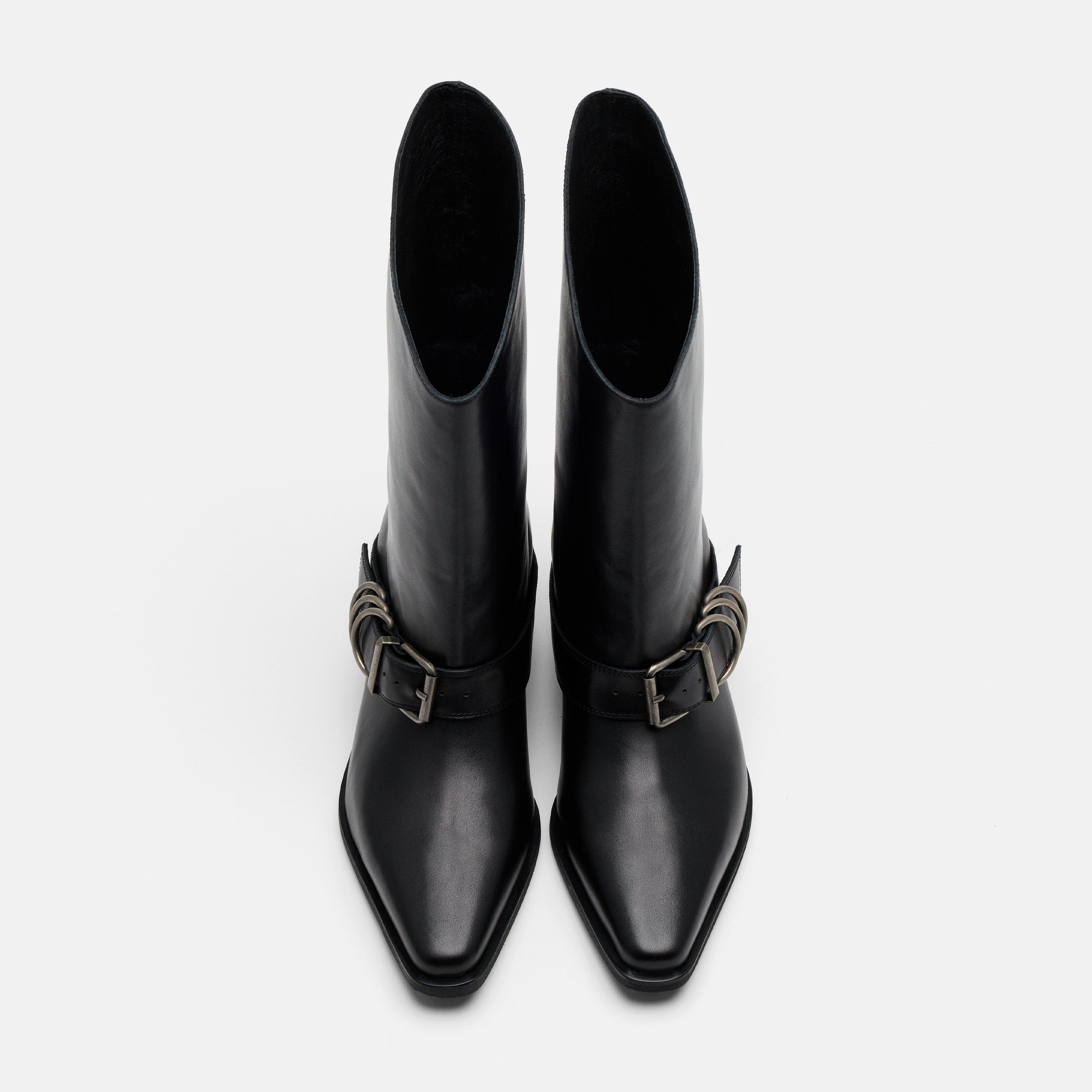 Donna Black Leather Moto Ankle Boots