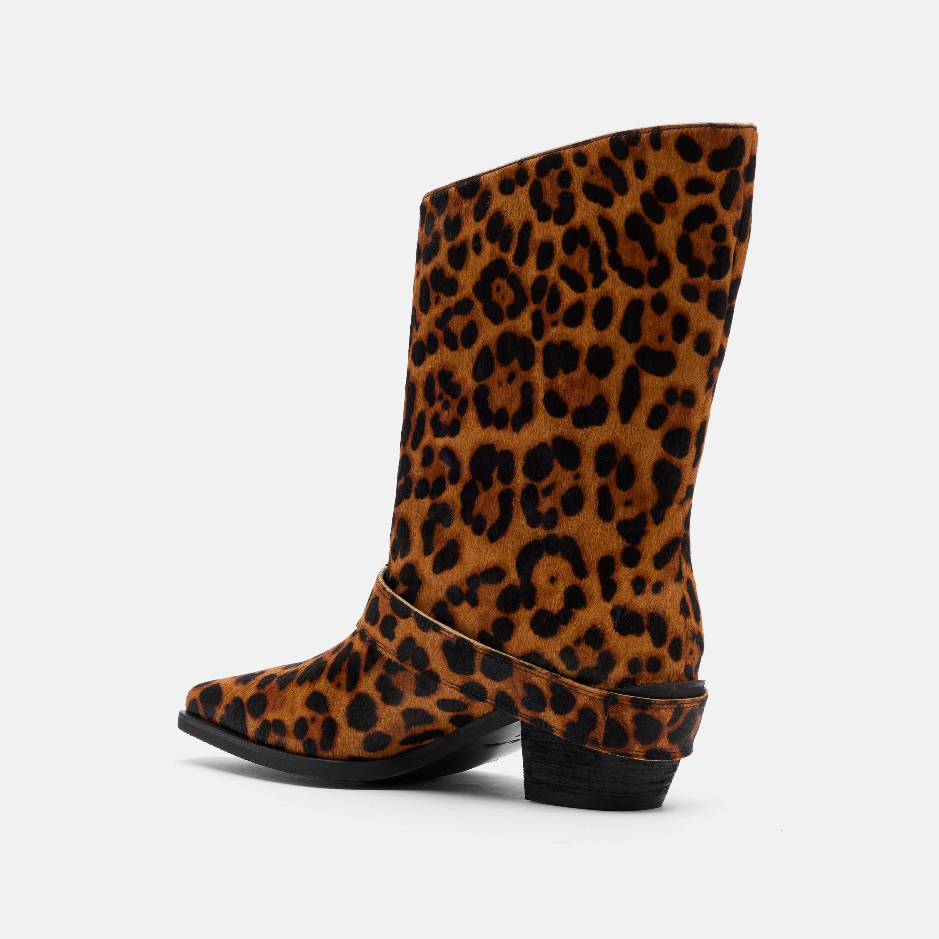 Donna Leopard Pony Hair Moto Ankle Boots
