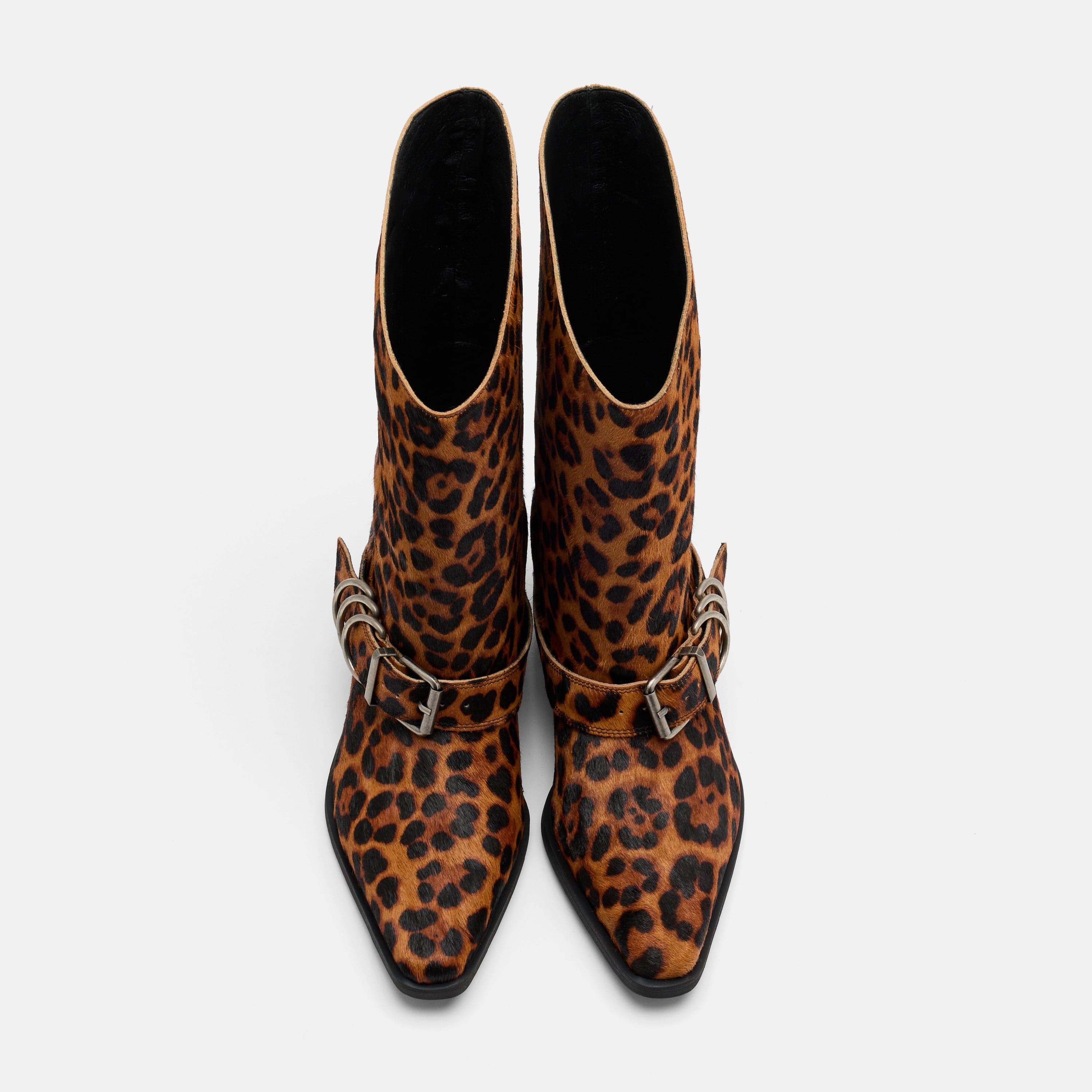 Donna Leopard Pony Hair Moto Ankle Boots