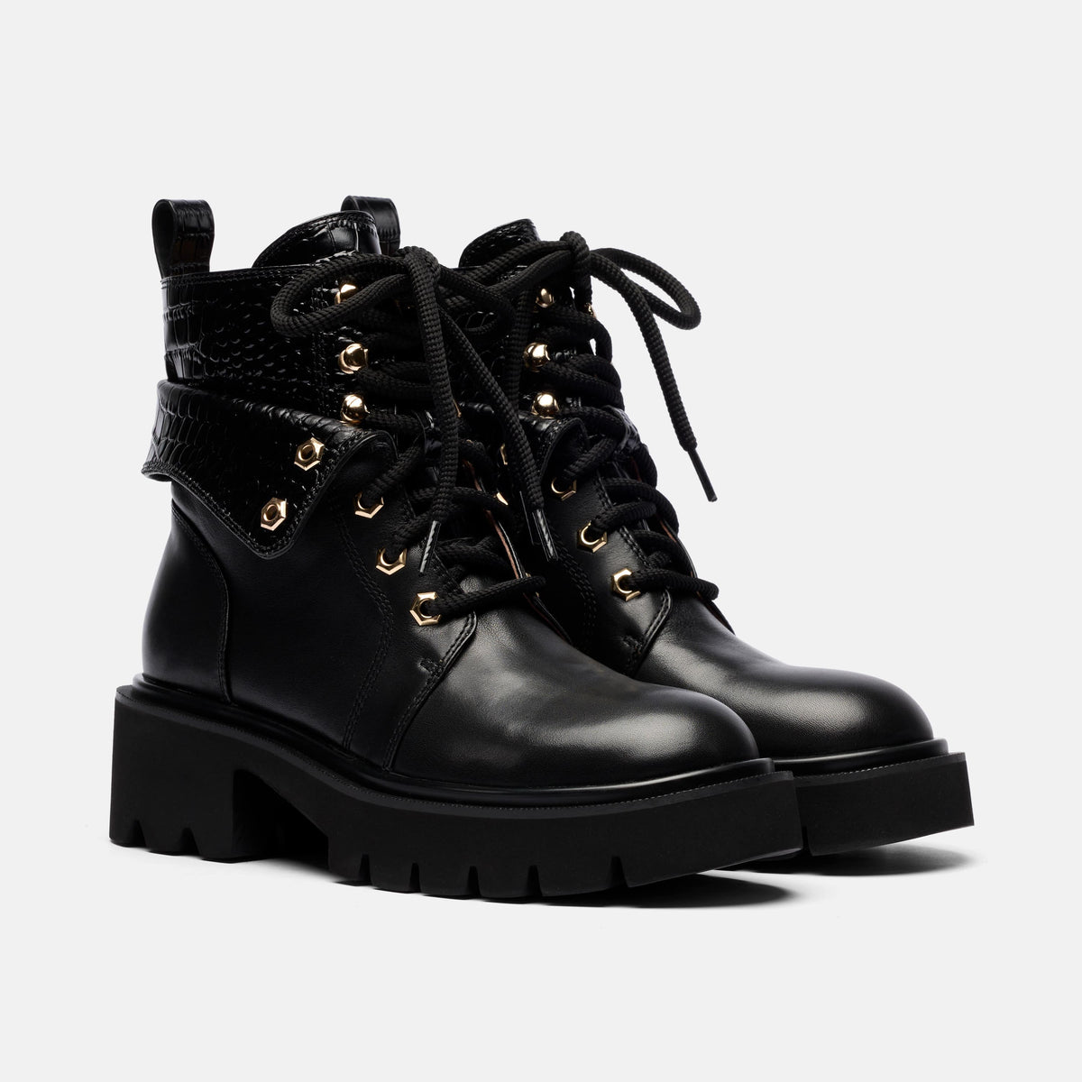 Drew Black Leather Cuff Combat Boot