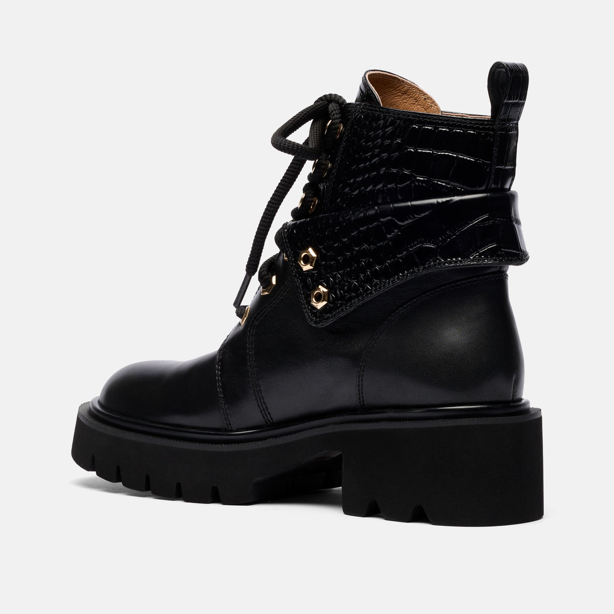 Drew Black Leather Cuff Combat Boot