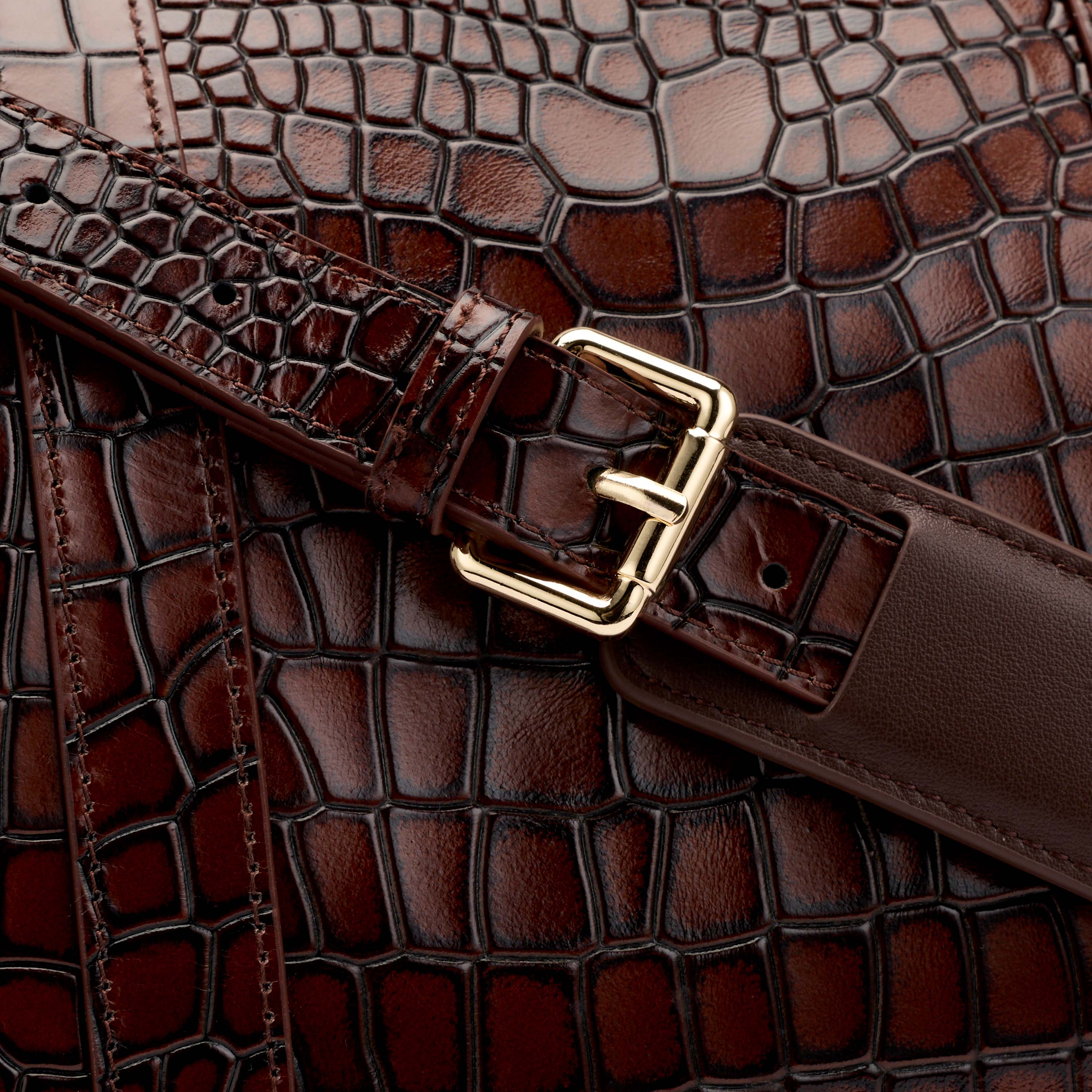 Marc Nolan Large Weekender Duffle Bag - Brown Crocskin