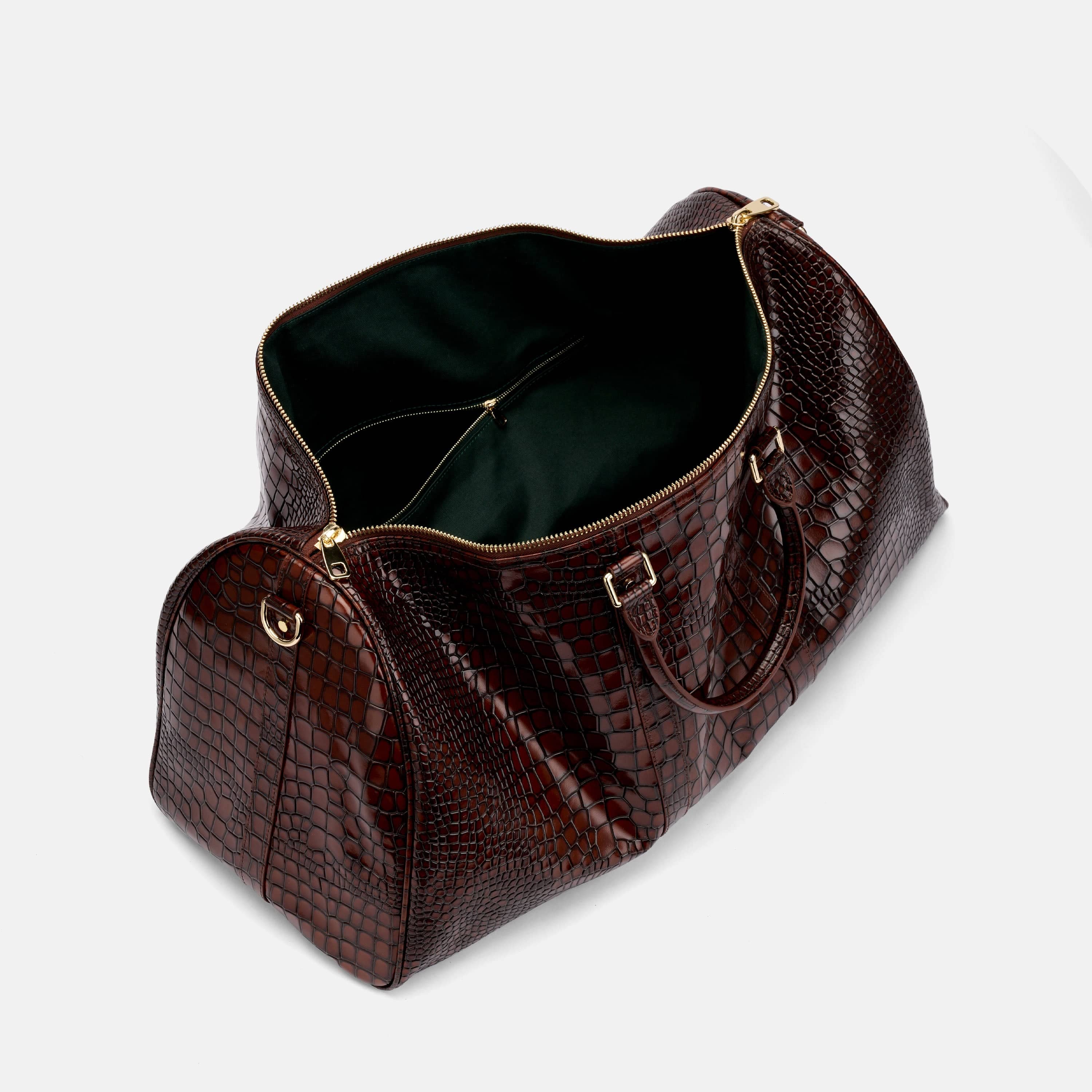 Marc Nolan Large Weekender Duffle Bag - Brown Crocskin