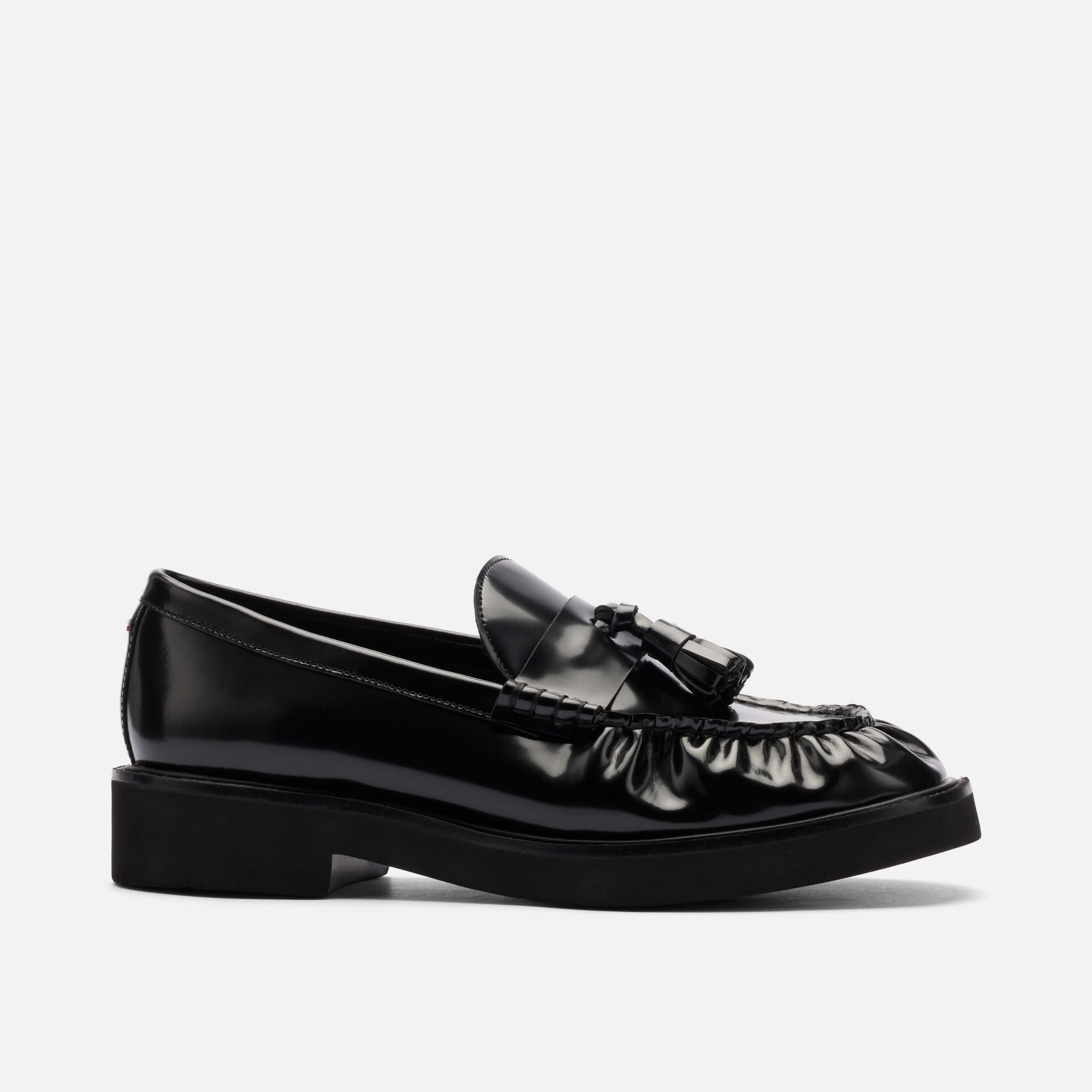 Ella Black Pleated Leather Tassel Loafer