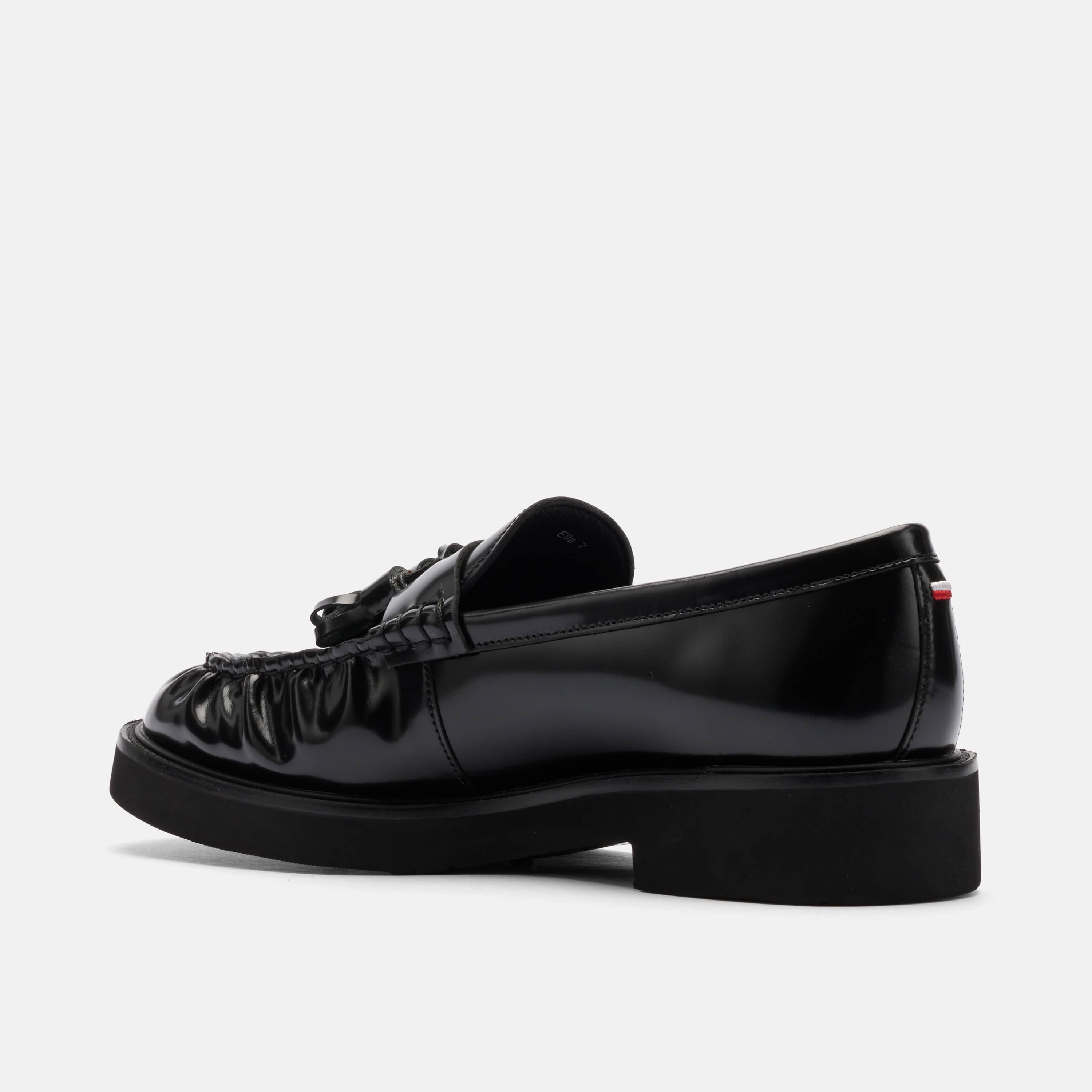 Ella Black Pleated Leather Tassel Loafer