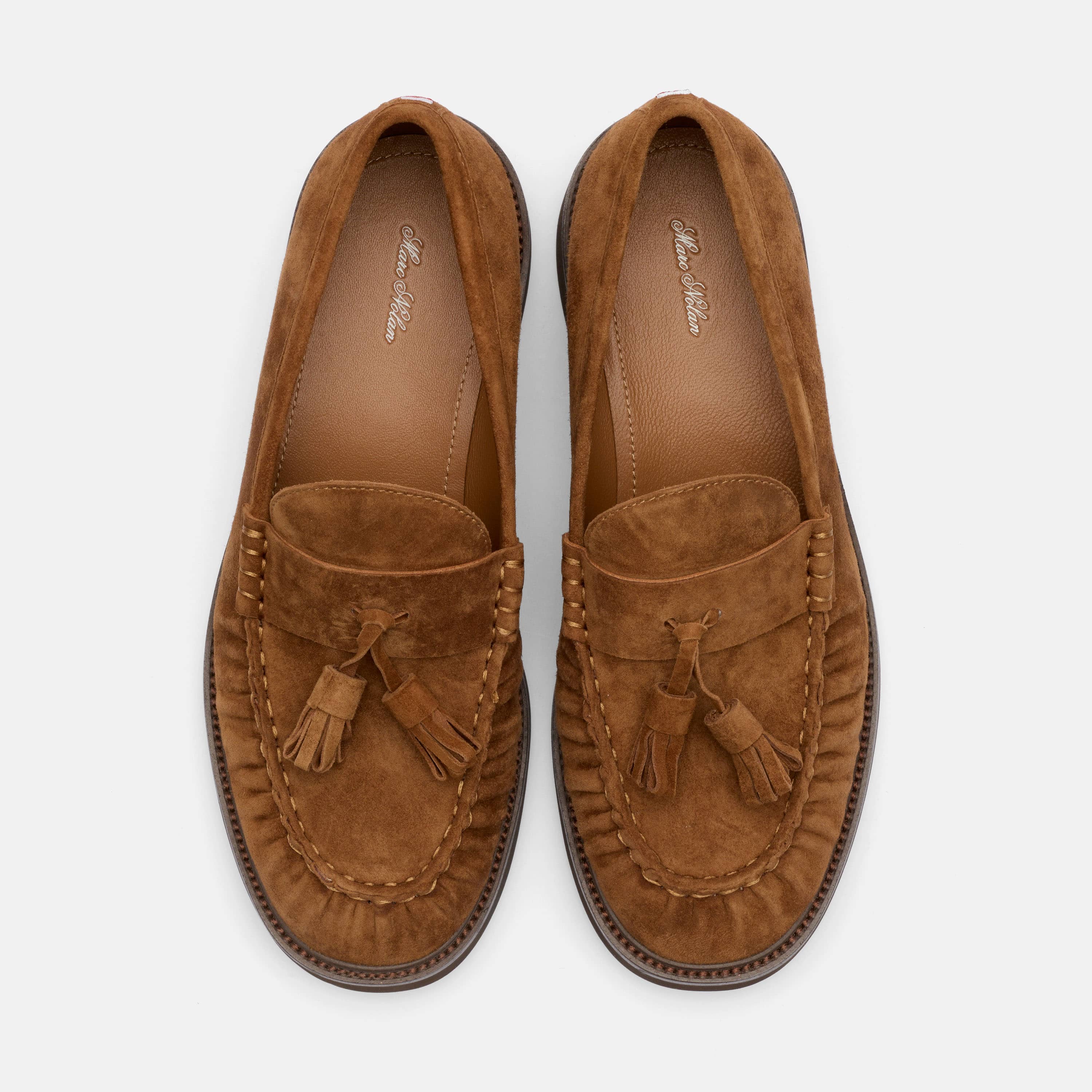 Ella Caramel Pleated Suede Tassel Loafer