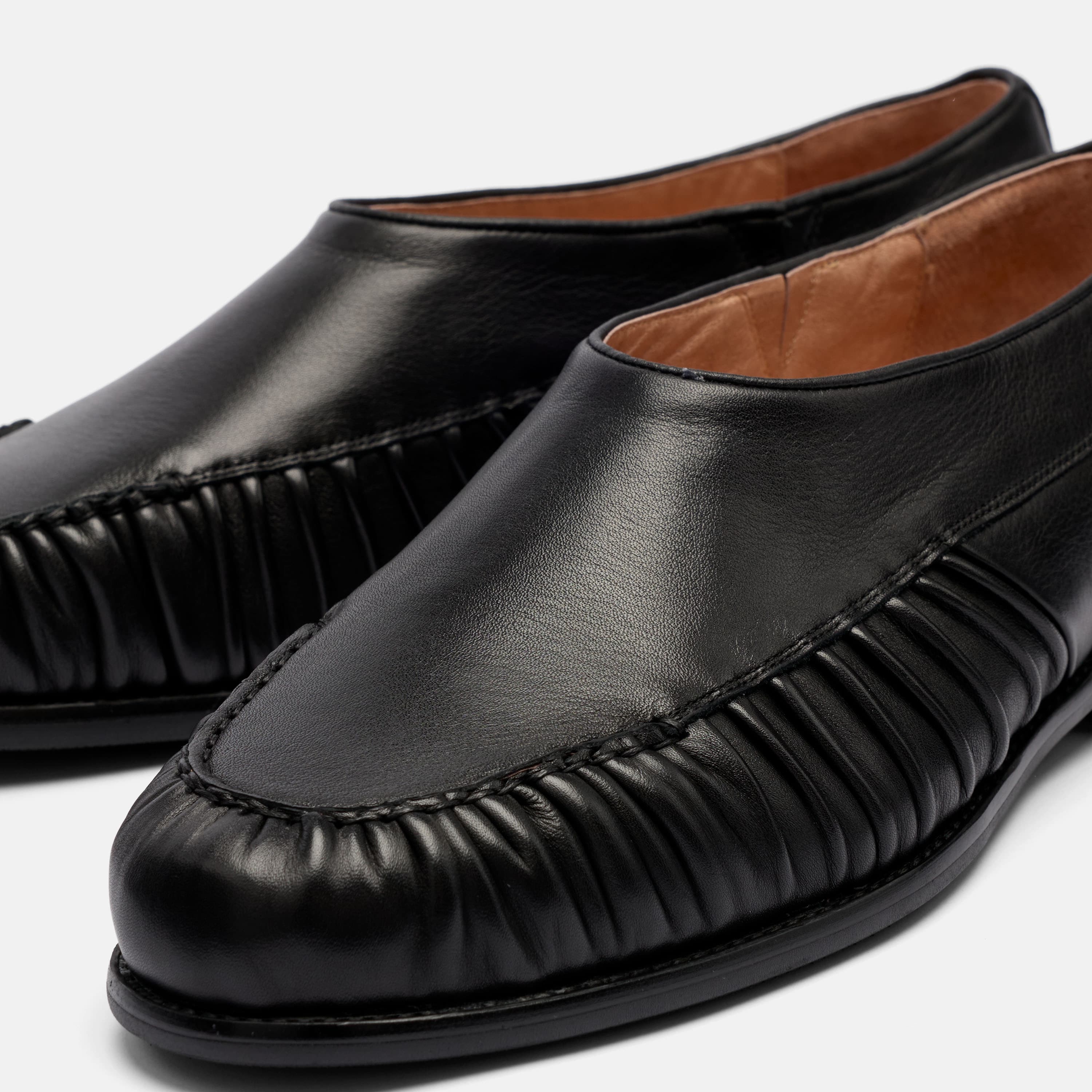 Forde Black Pleated Leather Slip On