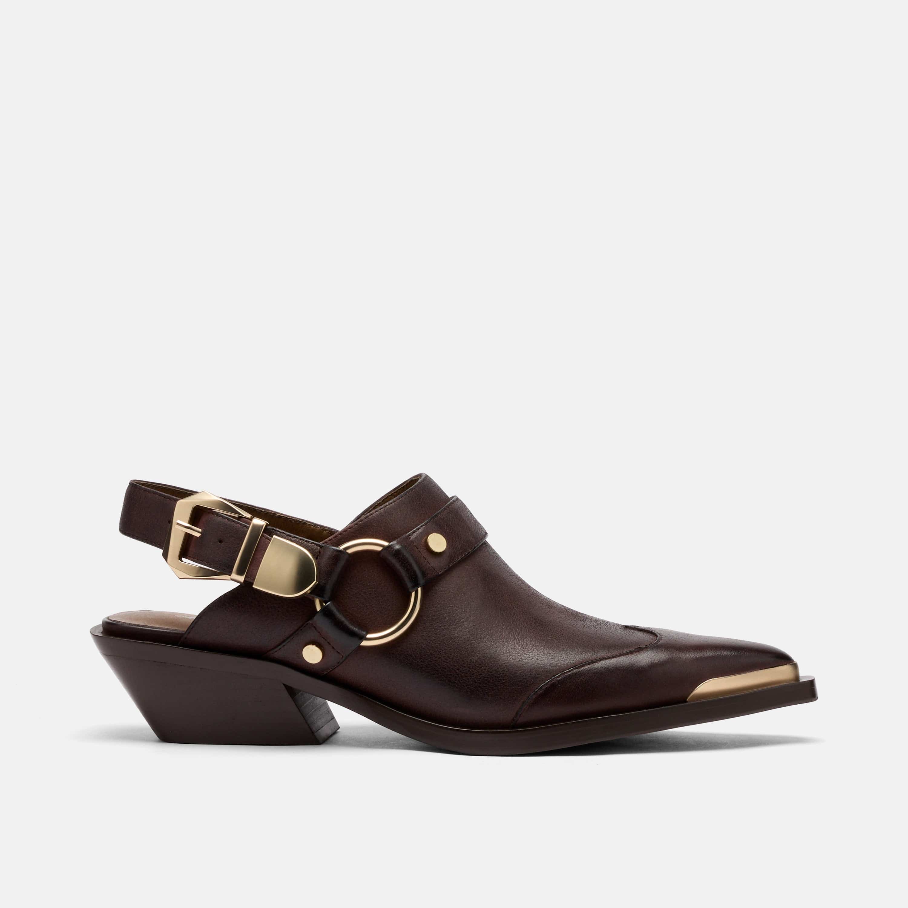 Frontier Brown Leather Western Slingbacks