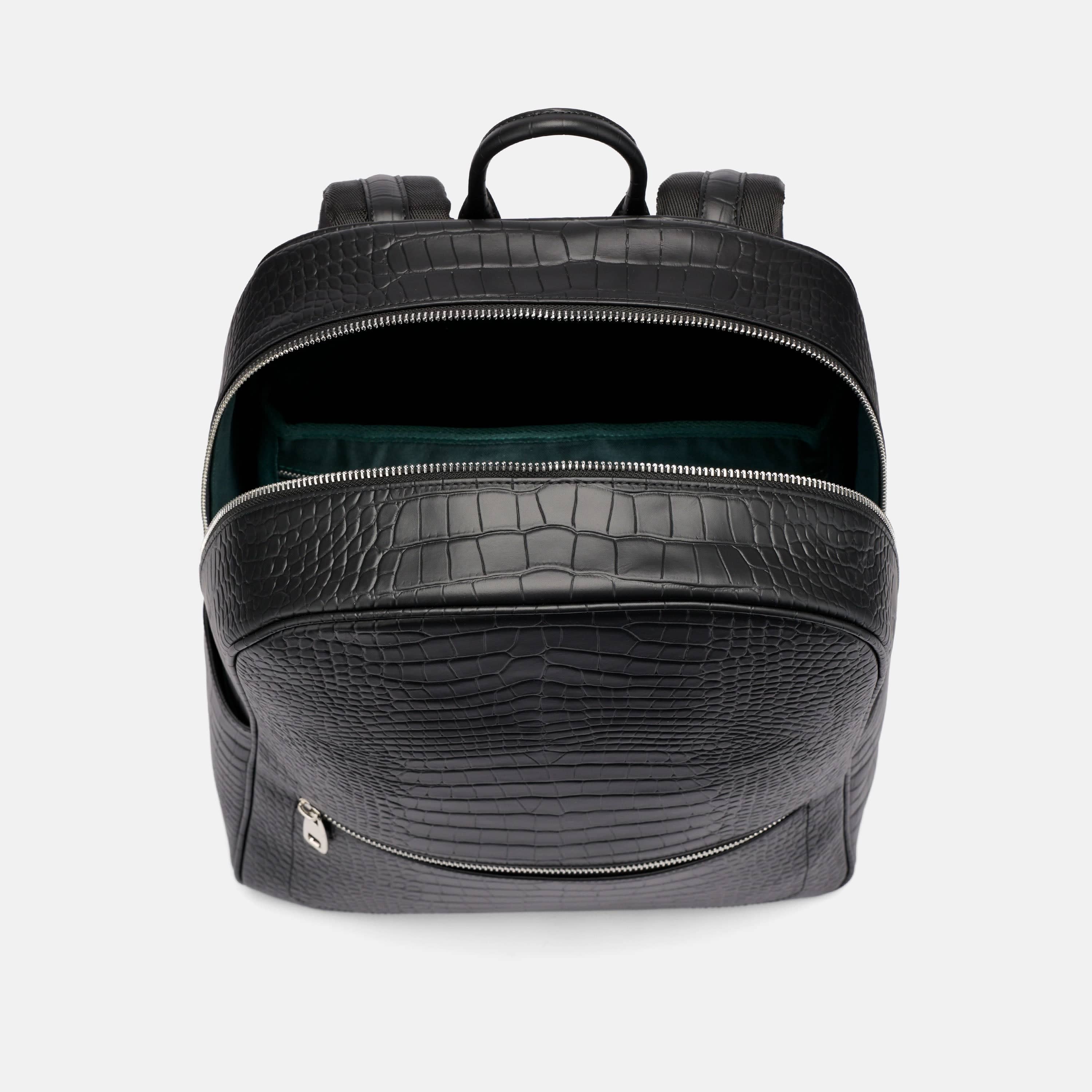 Fulton Black Crocskin Leather Backpack