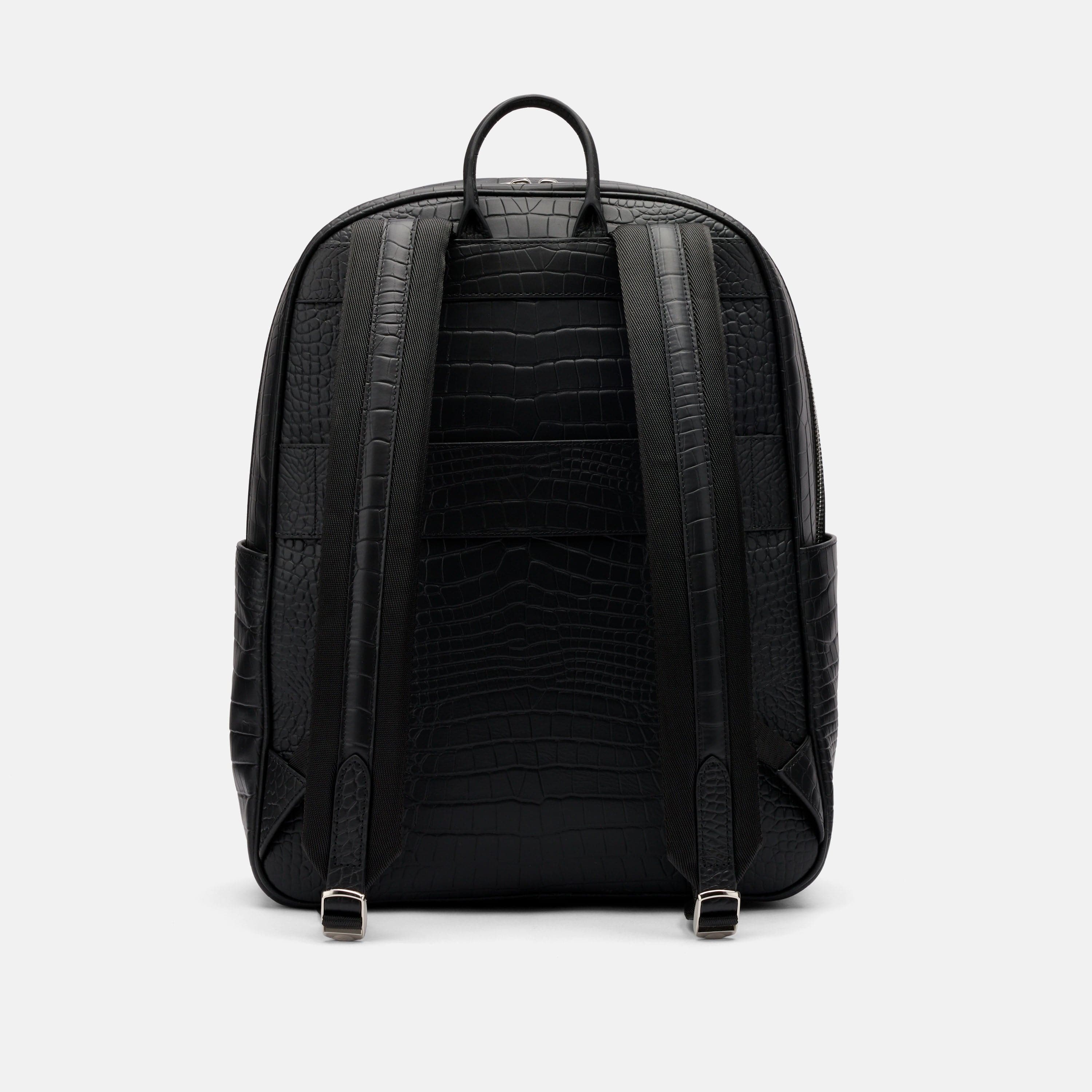 Fulton Black Crocskin Leather Backpack