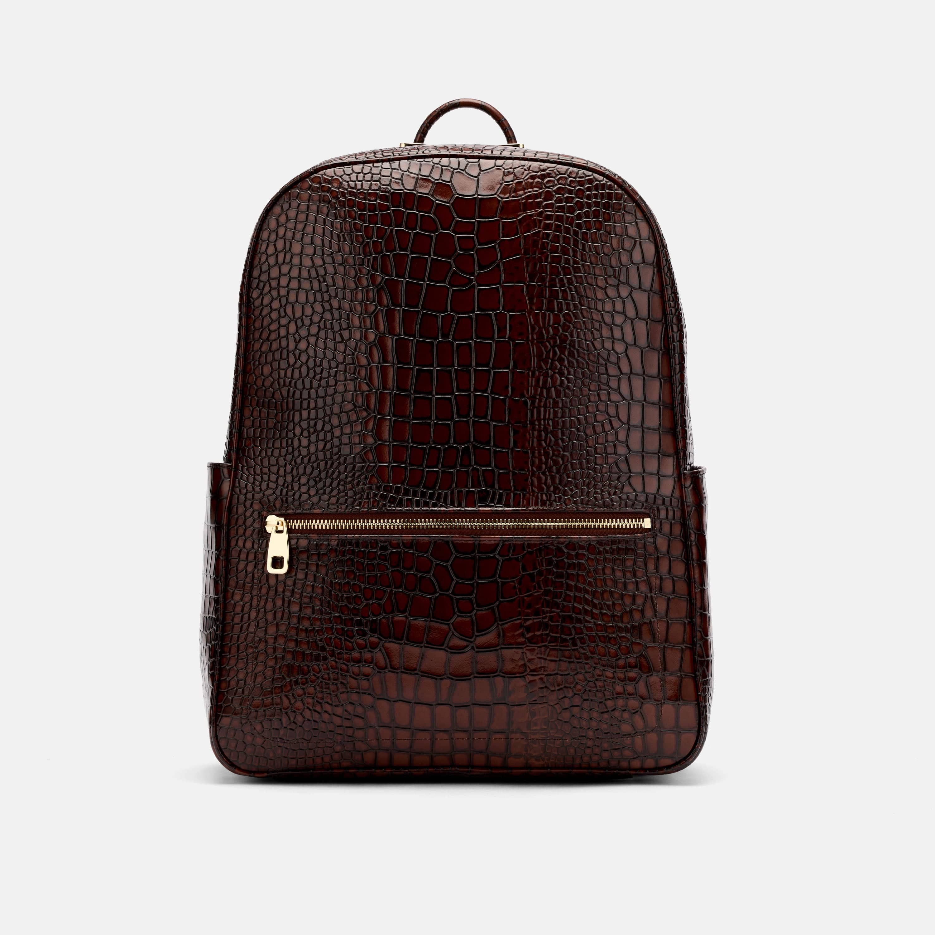 Fulton Brown Crocskin Leather Backpack