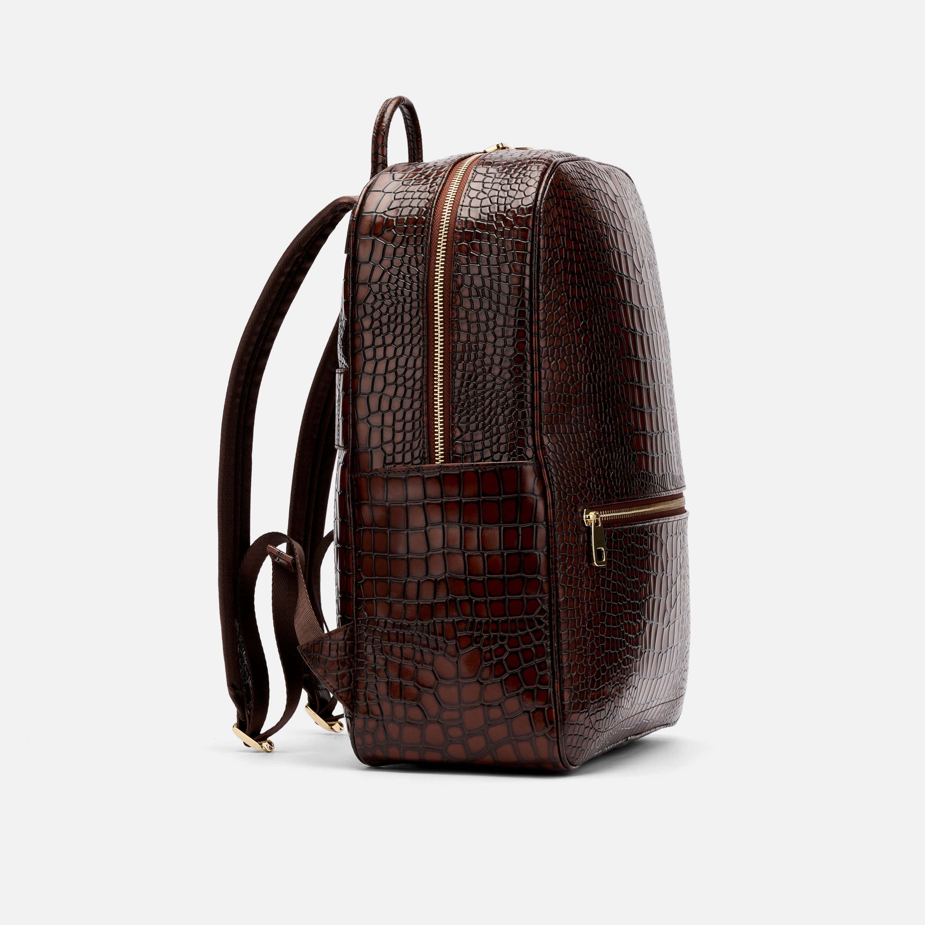 Fulton Brown Crocskin Leather Backpack