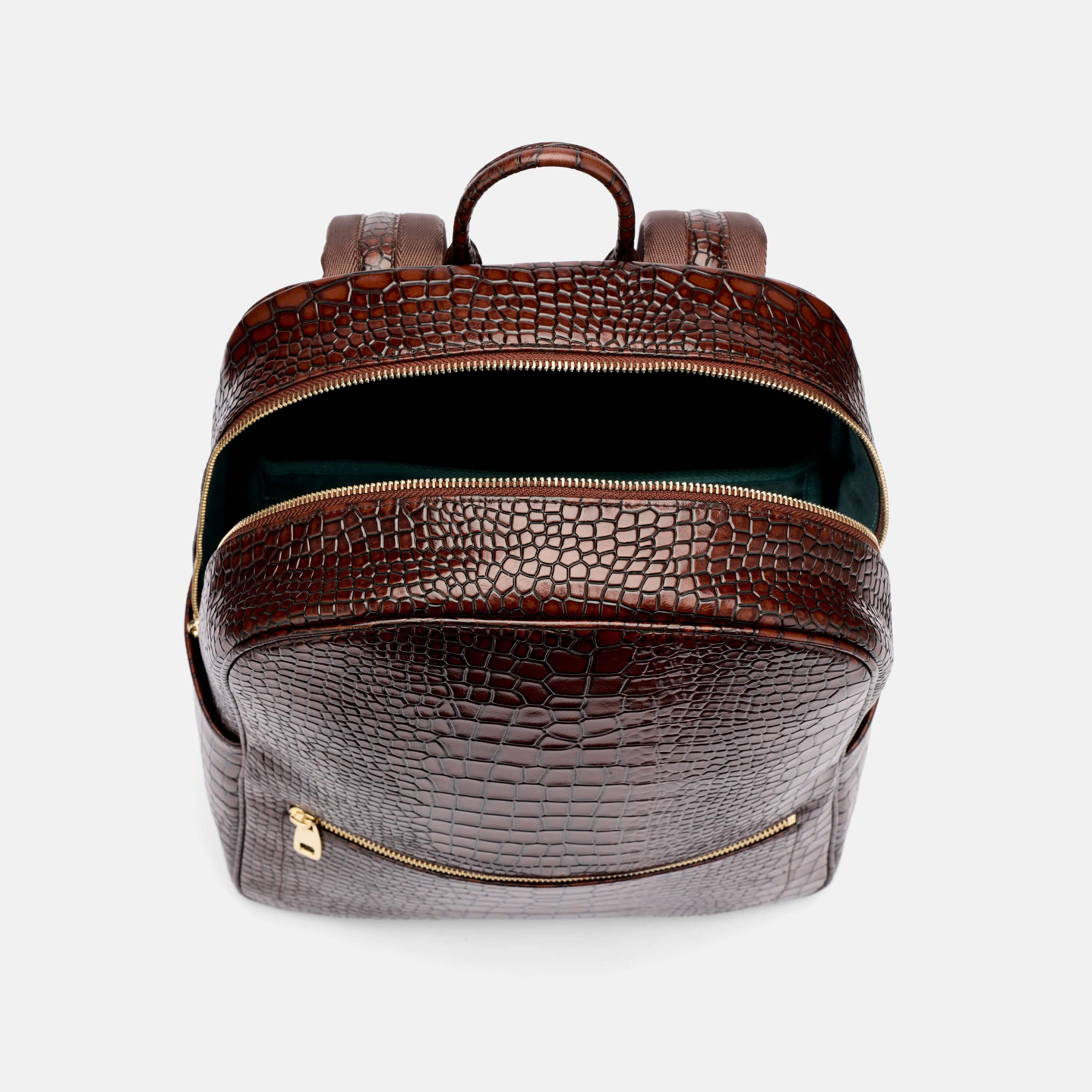 Fulton Brown Crocskin Leather Backpack