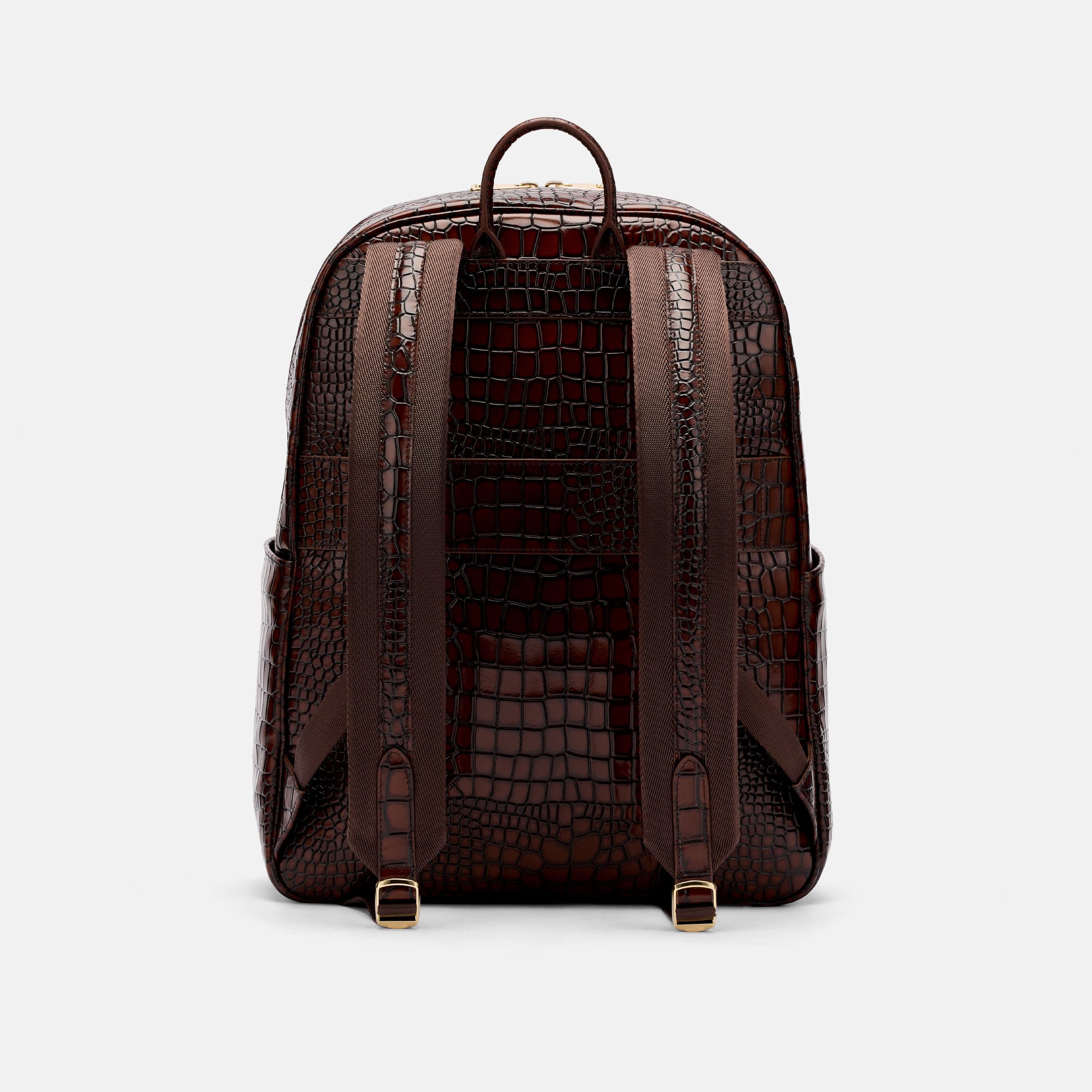 Fulton Brown Crocskin Leather Backpack
