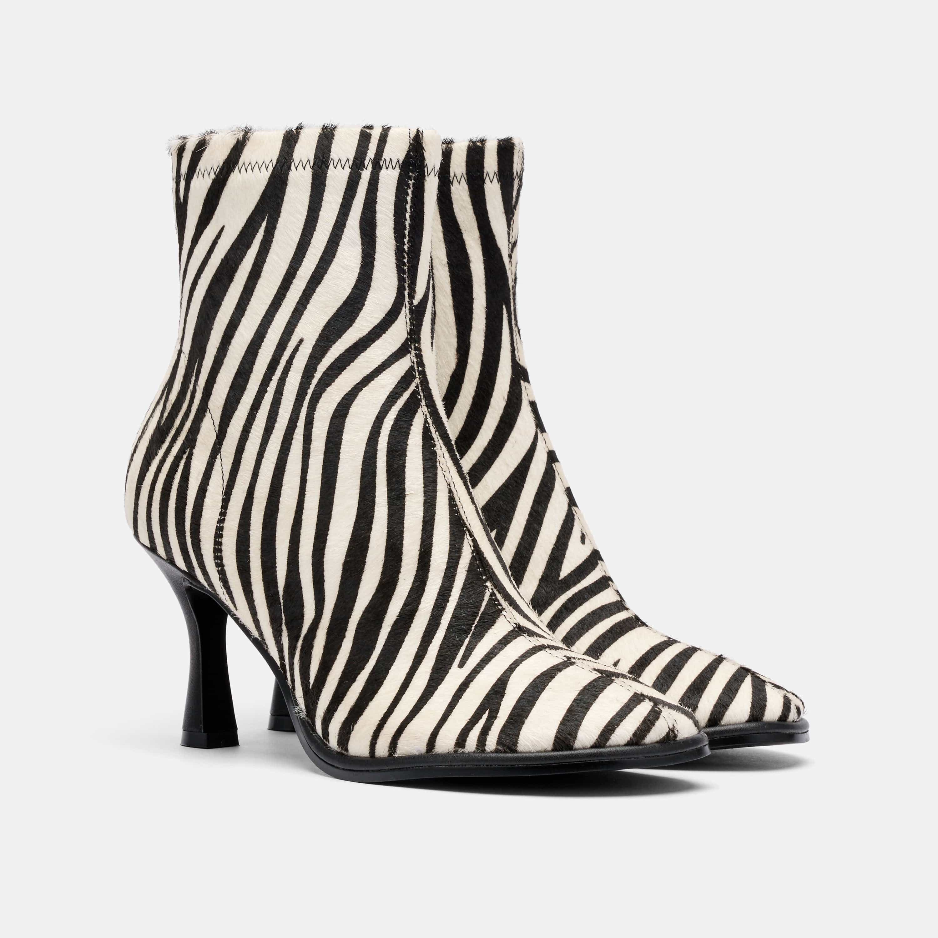 Gloria Zebra Leather Stiletto Ankle Boots