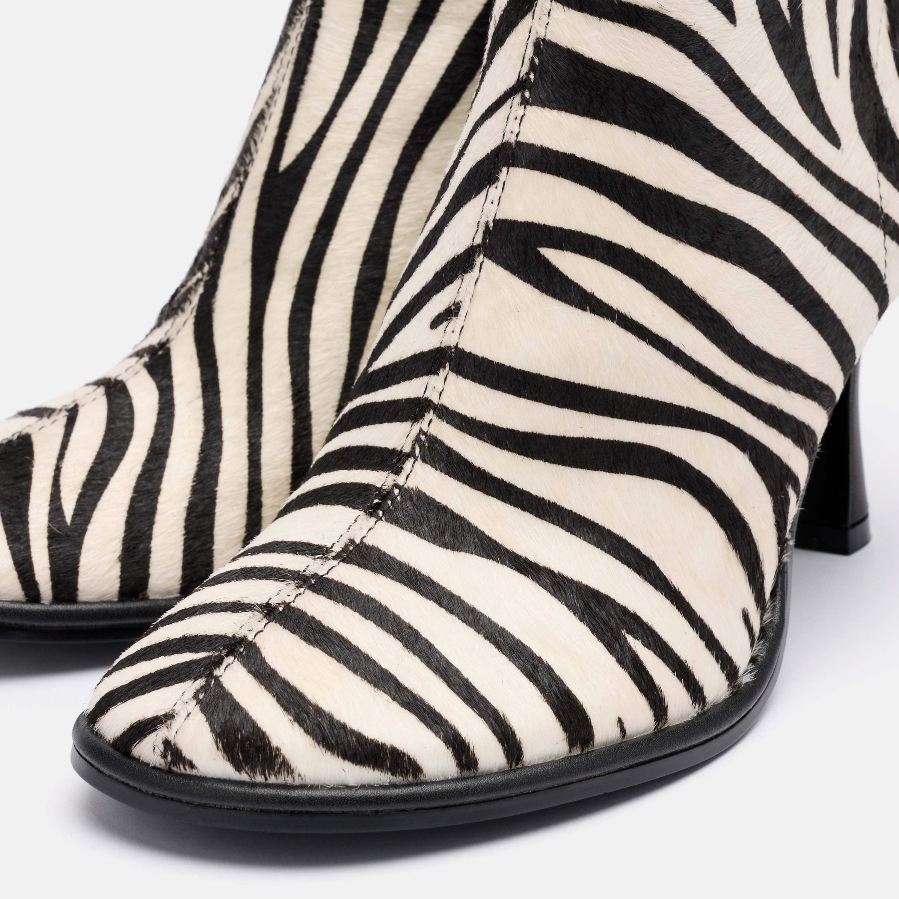 Gloria Zebra Leather Stiletto Ankle Boots