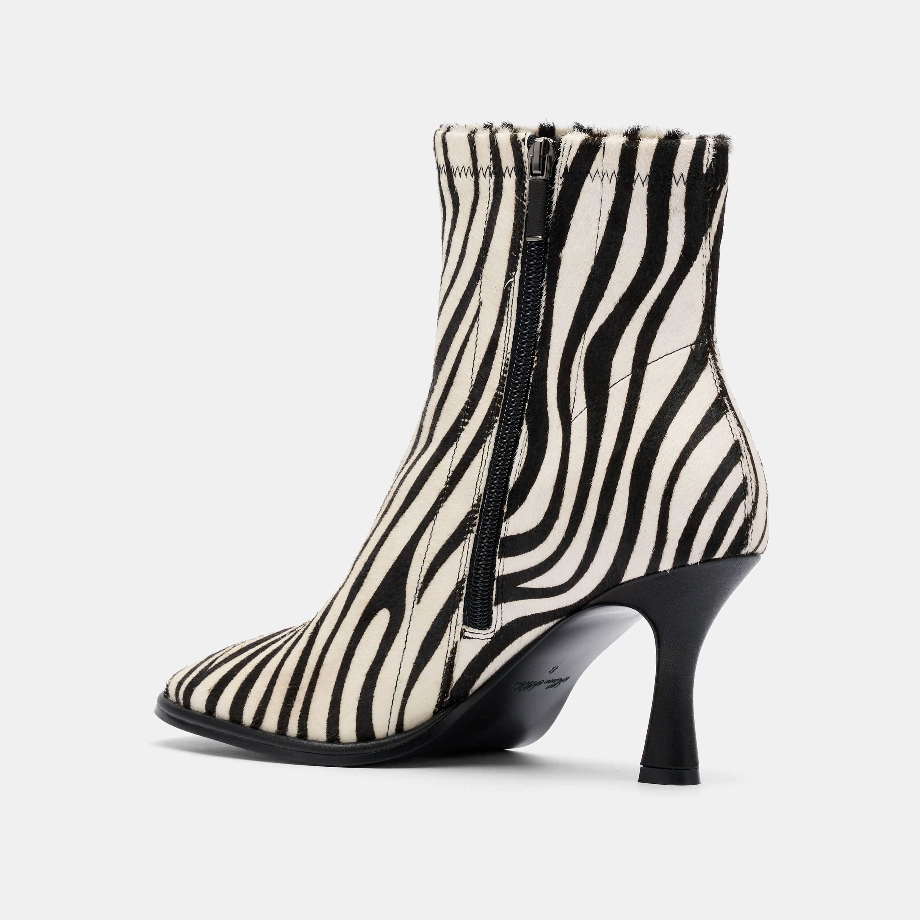 Gloria Zebra Leather Stiletto Ankle Boots
