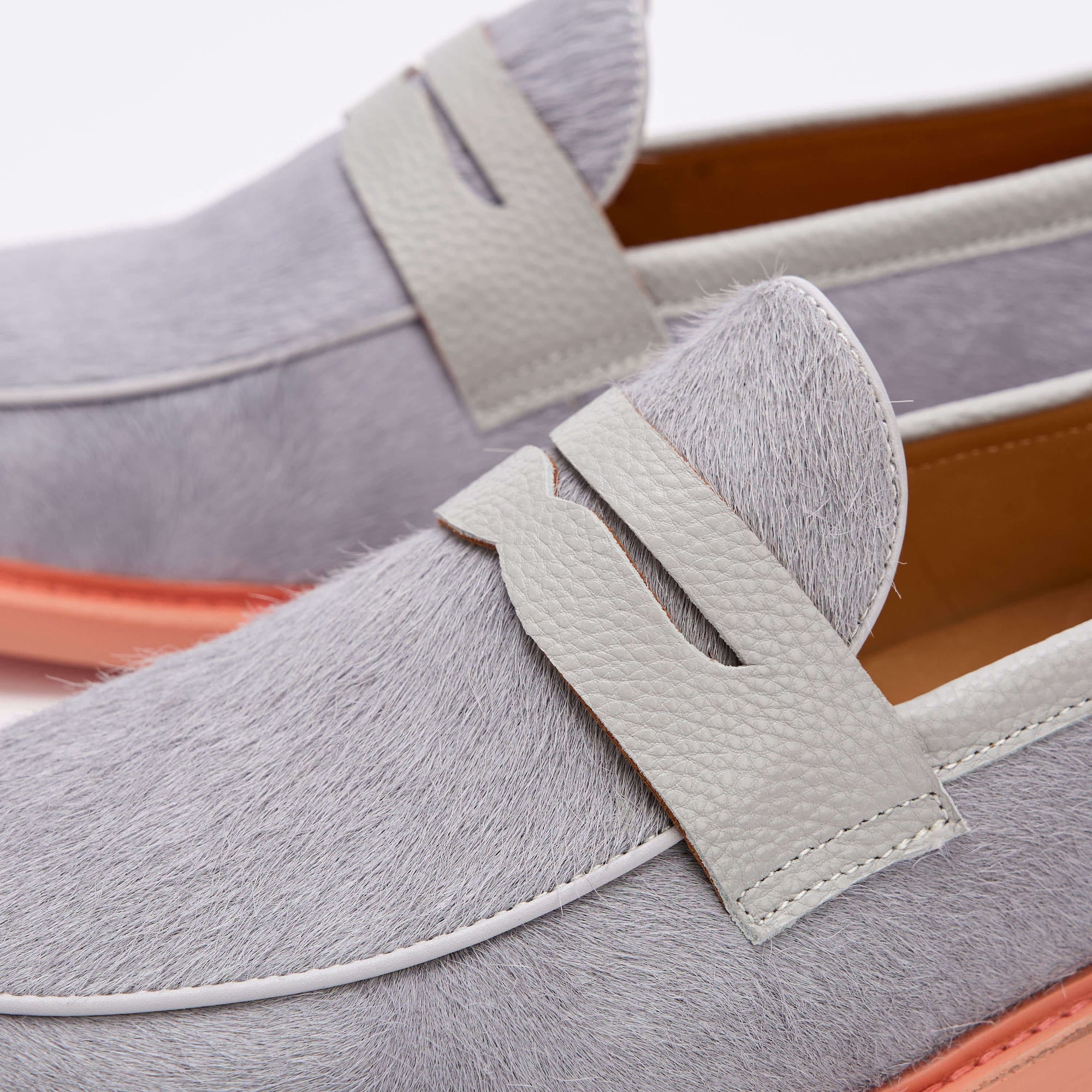 Calum Grey/Peach Leather Penny Loafers
