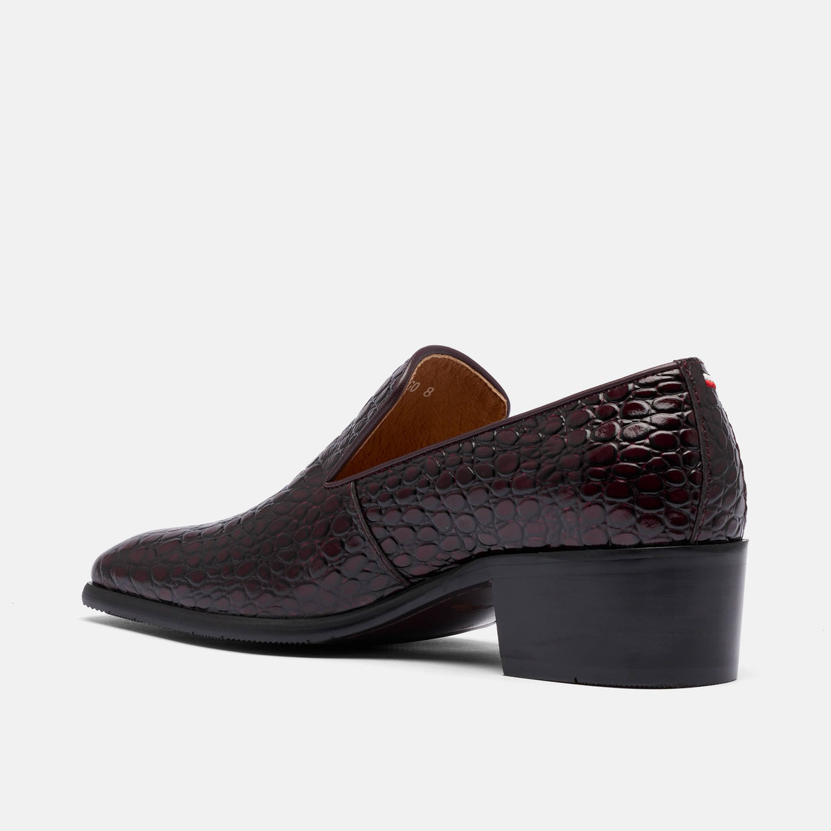 Hugo Mahogany Croc Leather Cuban Heel Loafer
