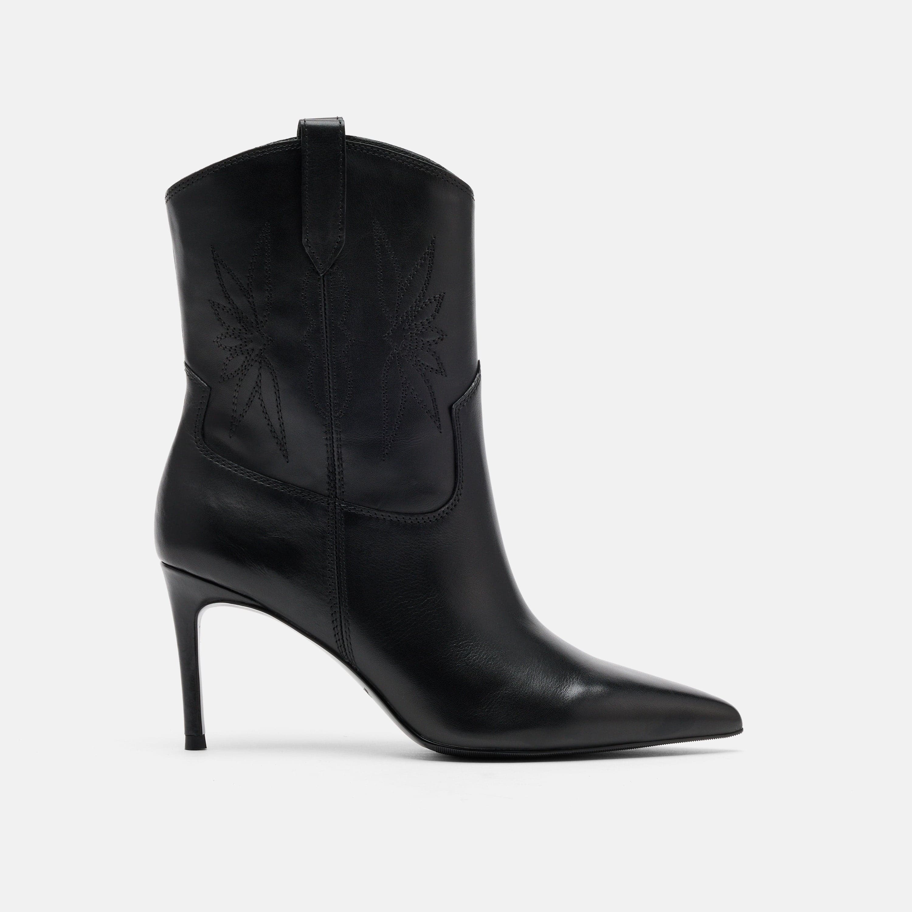 Jolene Black Leather Stiletto Ankle Boots
