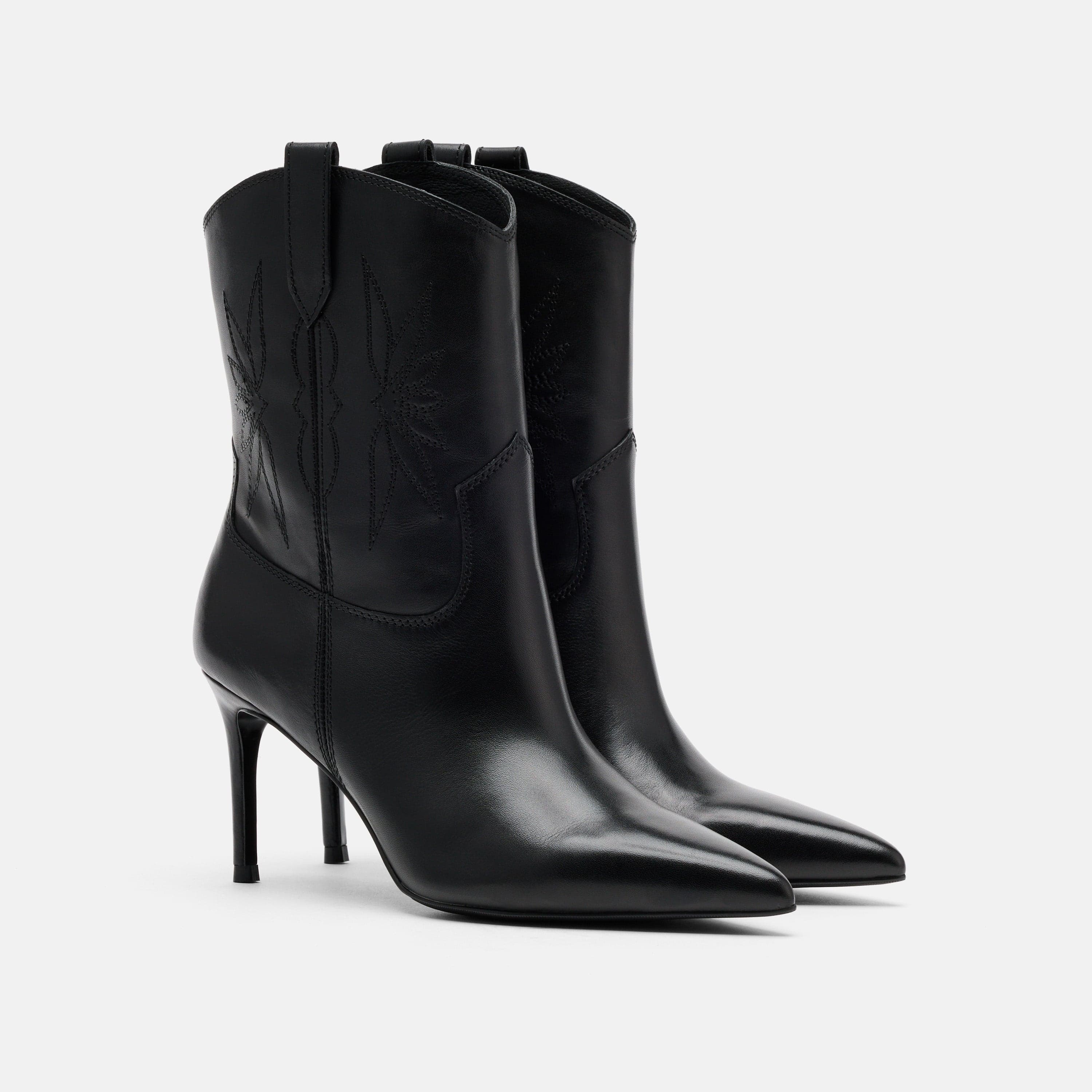 Jolene Black Leather Stiletto Ankle Boots