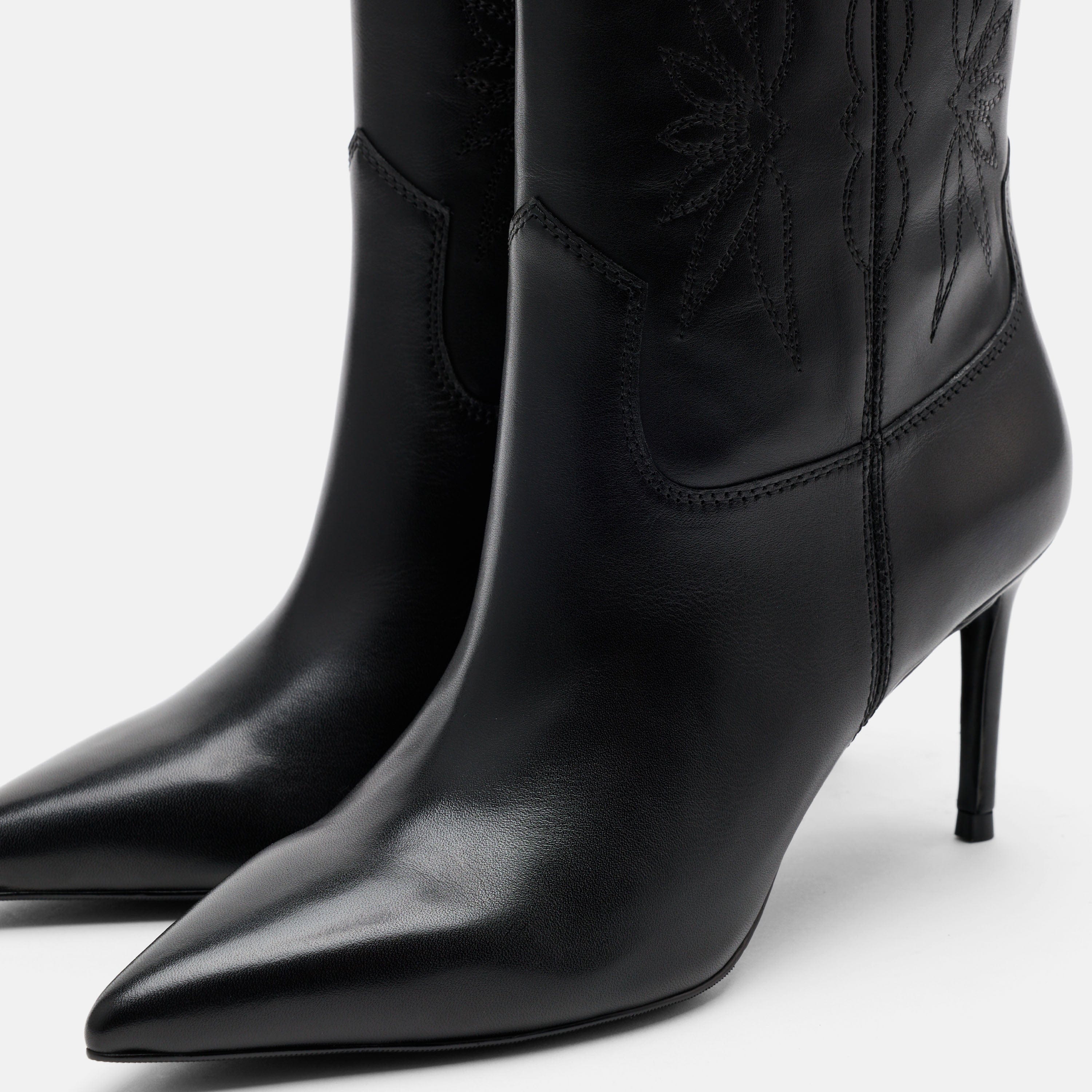 Jolene Black Leather Stiletto Ankle Boots