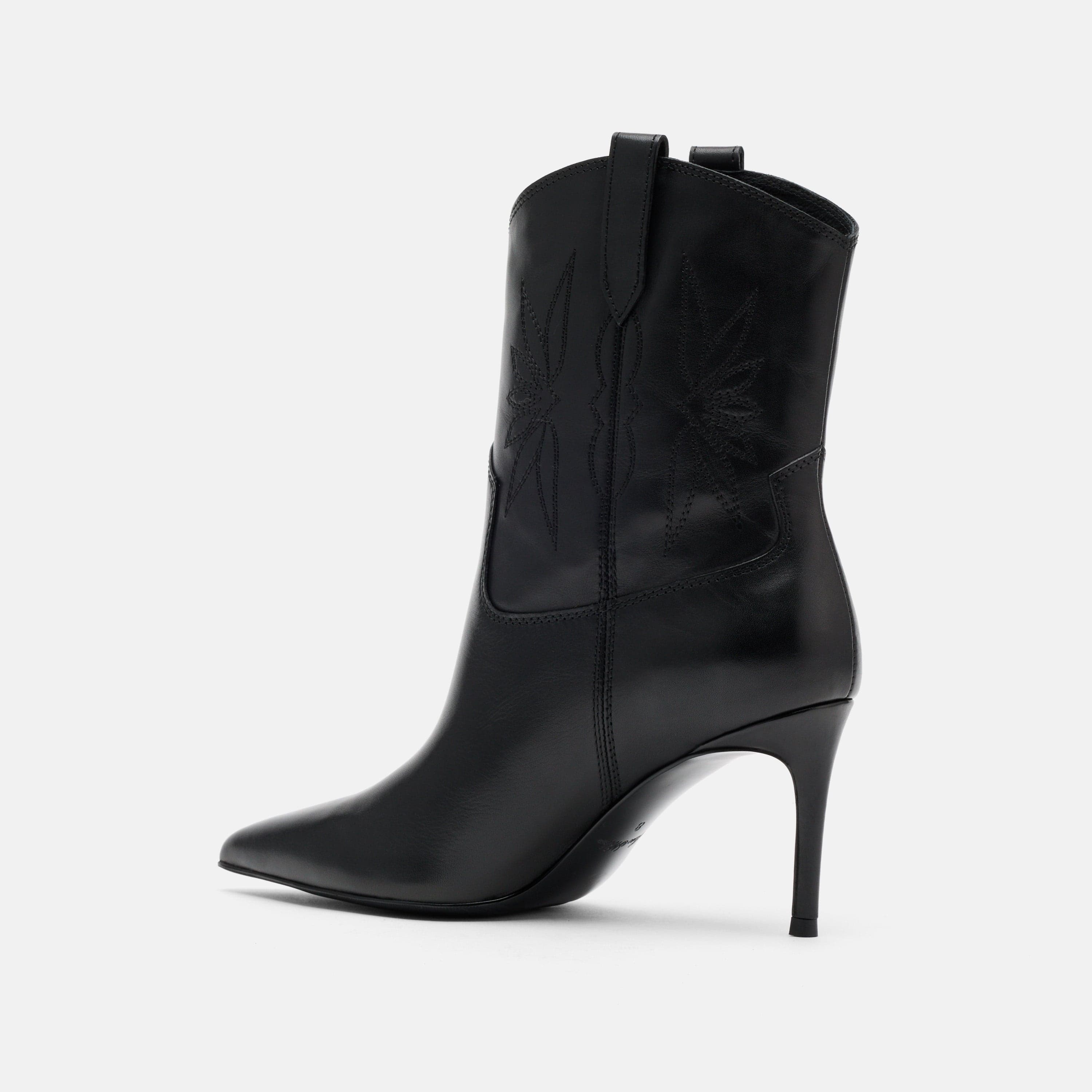 Jolene Black Leather Stiletto Ankle Boots