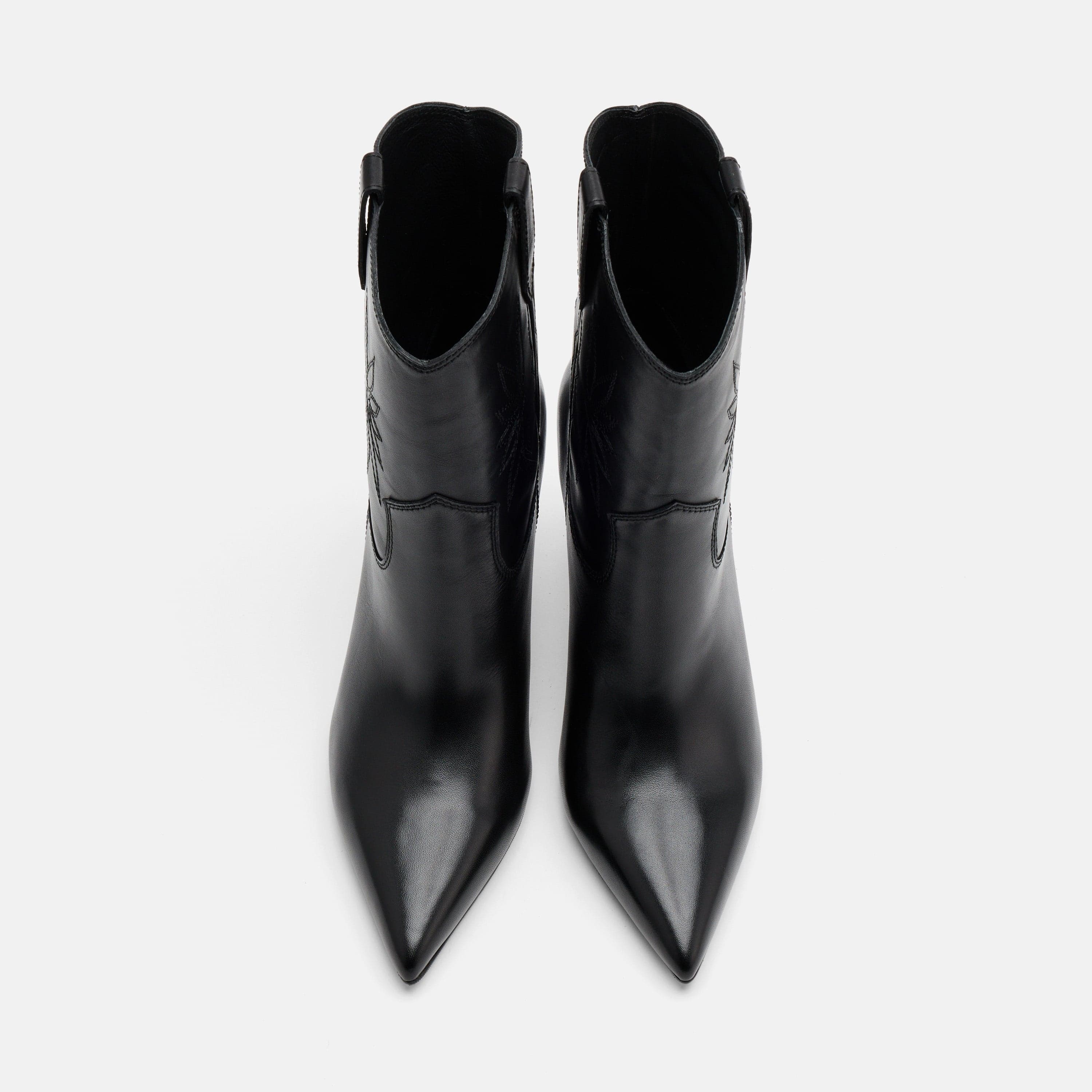 Jolene Black Leather Stiletto Ankle Boots