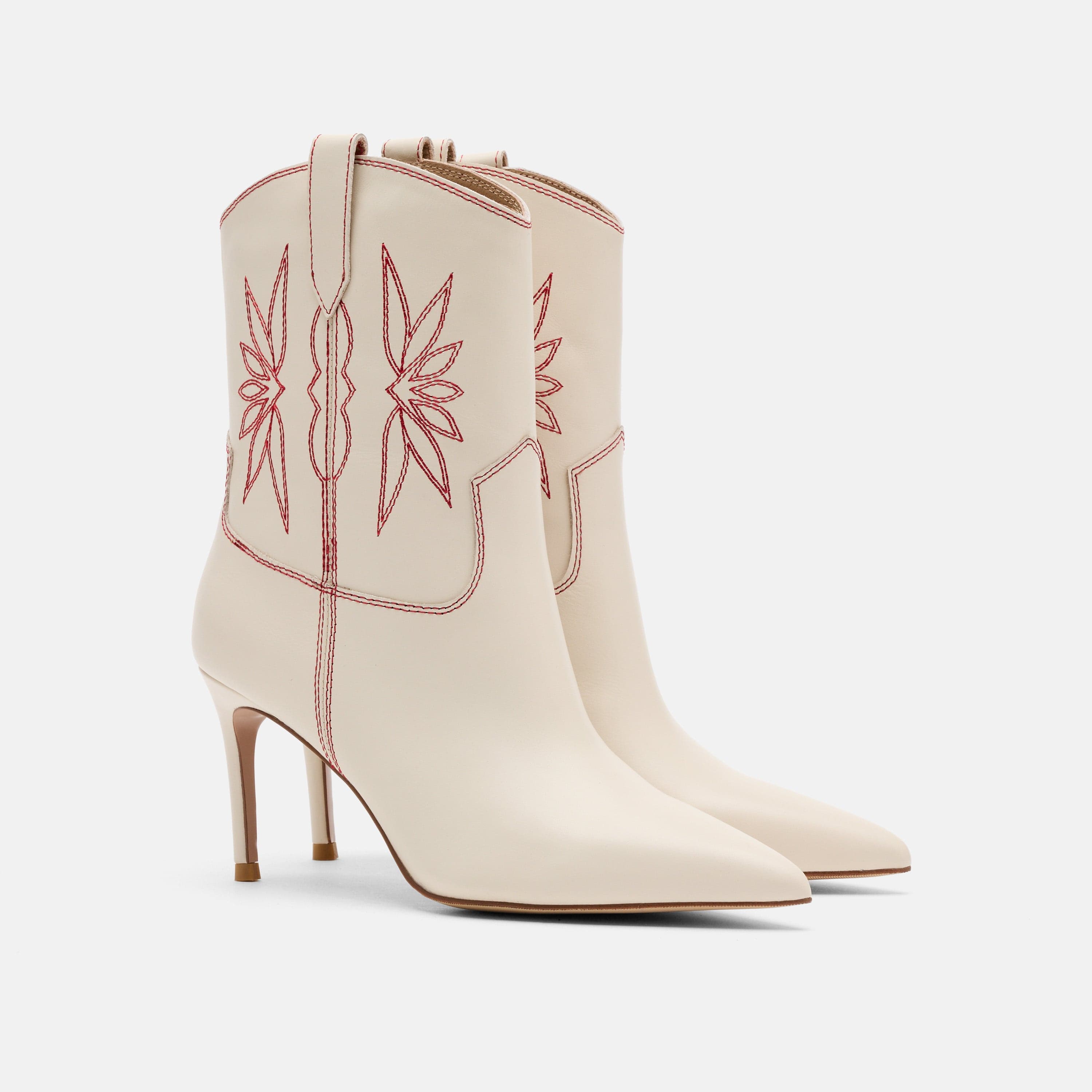 Jolene Cream Leather Stiletto Ankle Boots