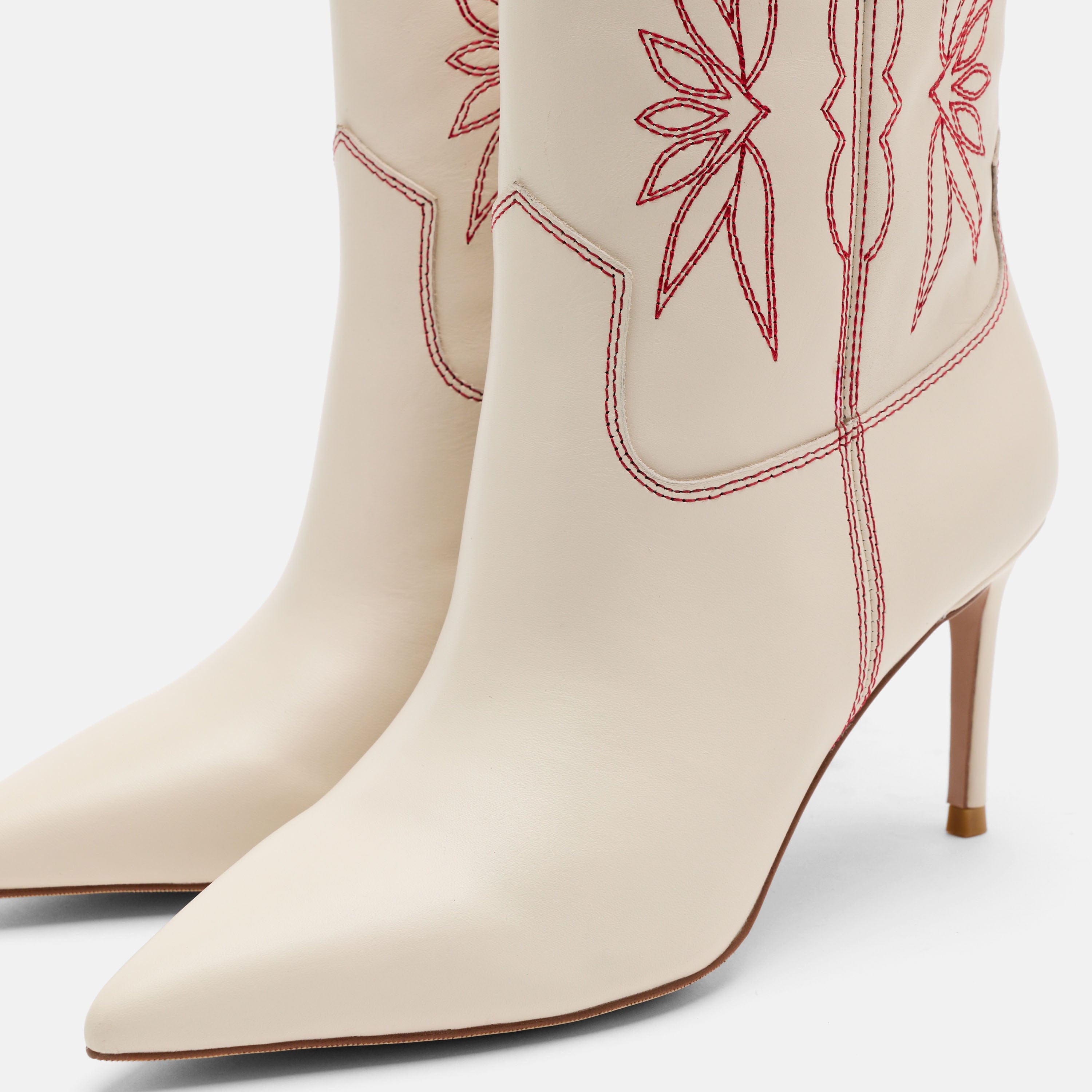 Jolene Cream Leather Stiletto Ankle Boots