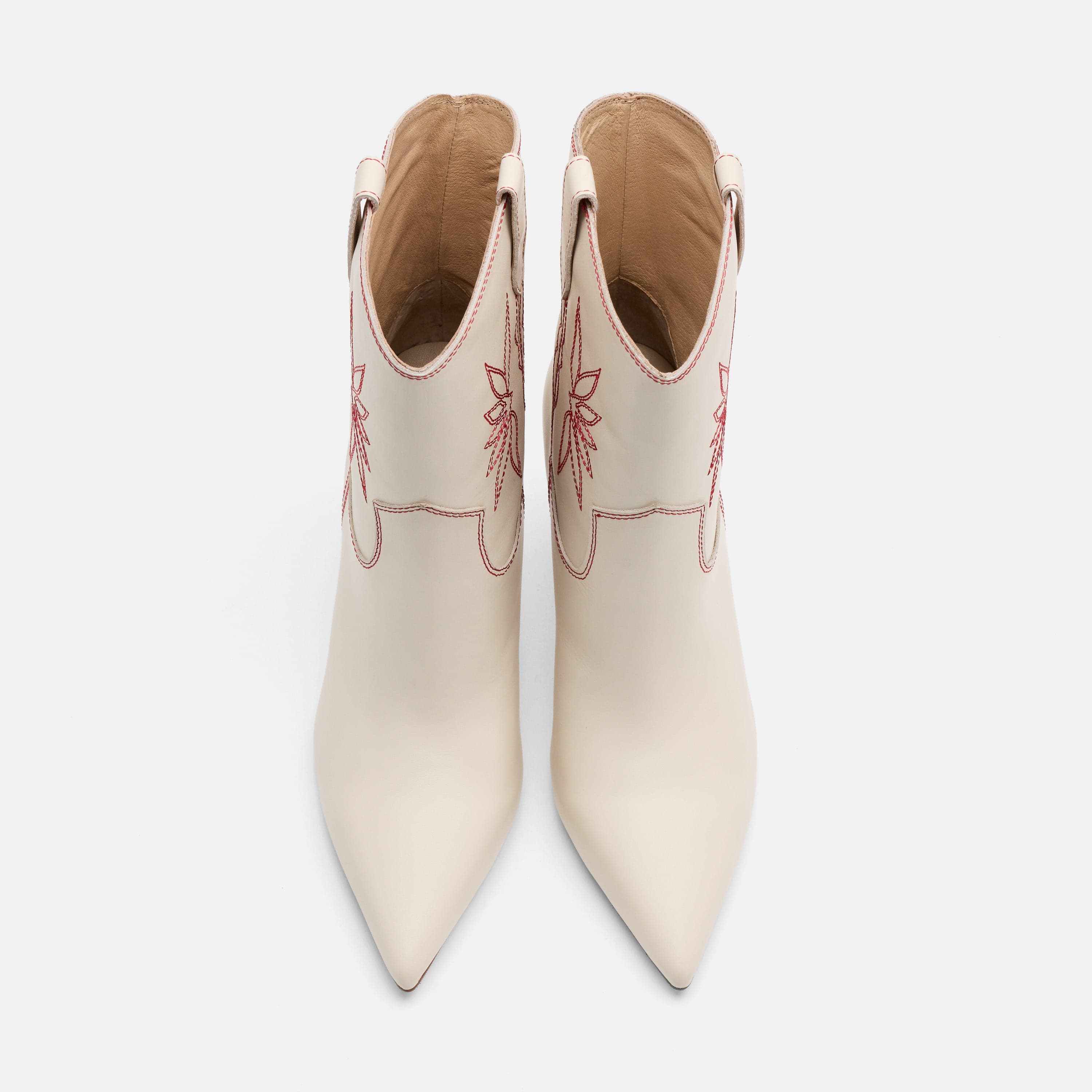 Jolene Cream Leather Stiletto Ankle Boots