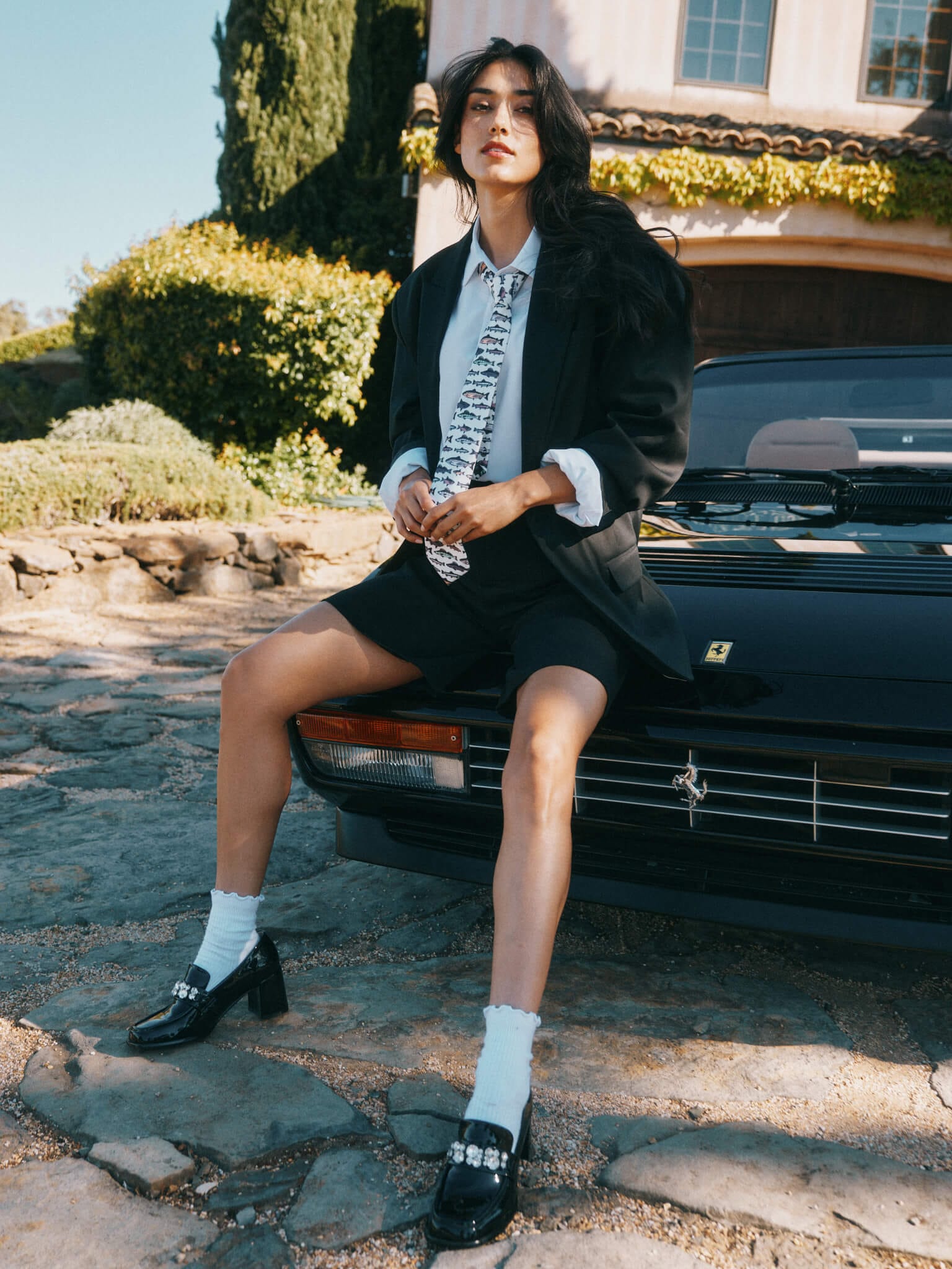 Margot Black Patent Leather Penny Loafer Block Pumps